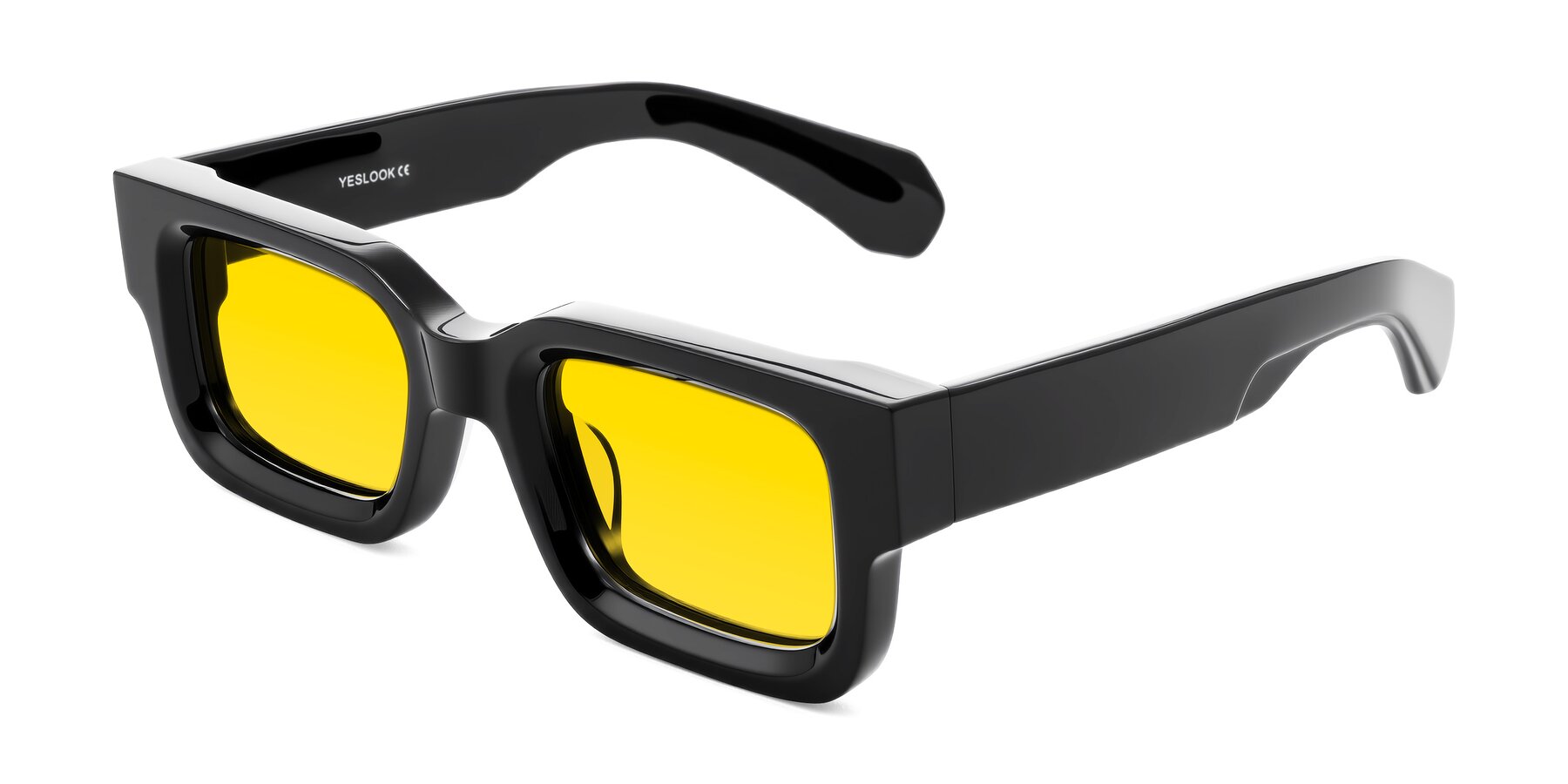 Angle of Nuria in Black with Yellow Tinted Lenses