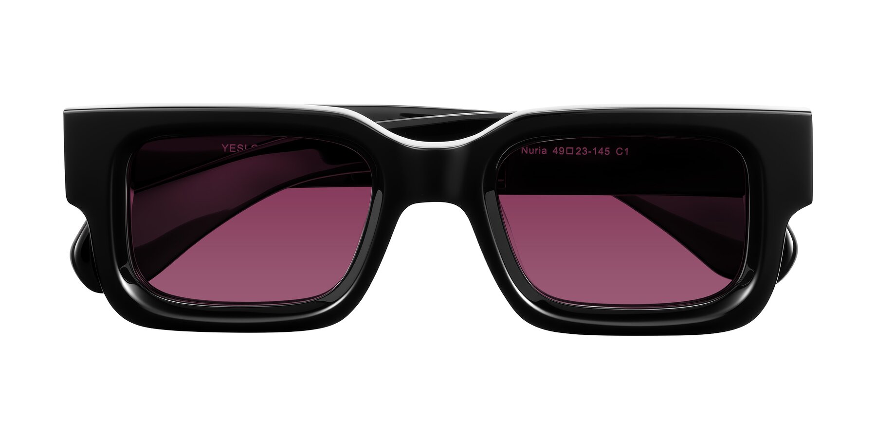 Folded Front of Nuria in Black with Wine Tinted Lenses