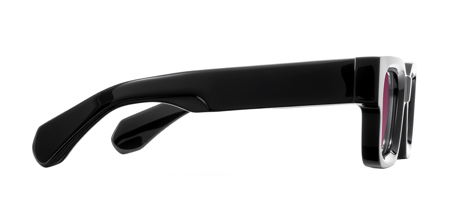 Side of Nuria in Black with Wine Tinted Lenses