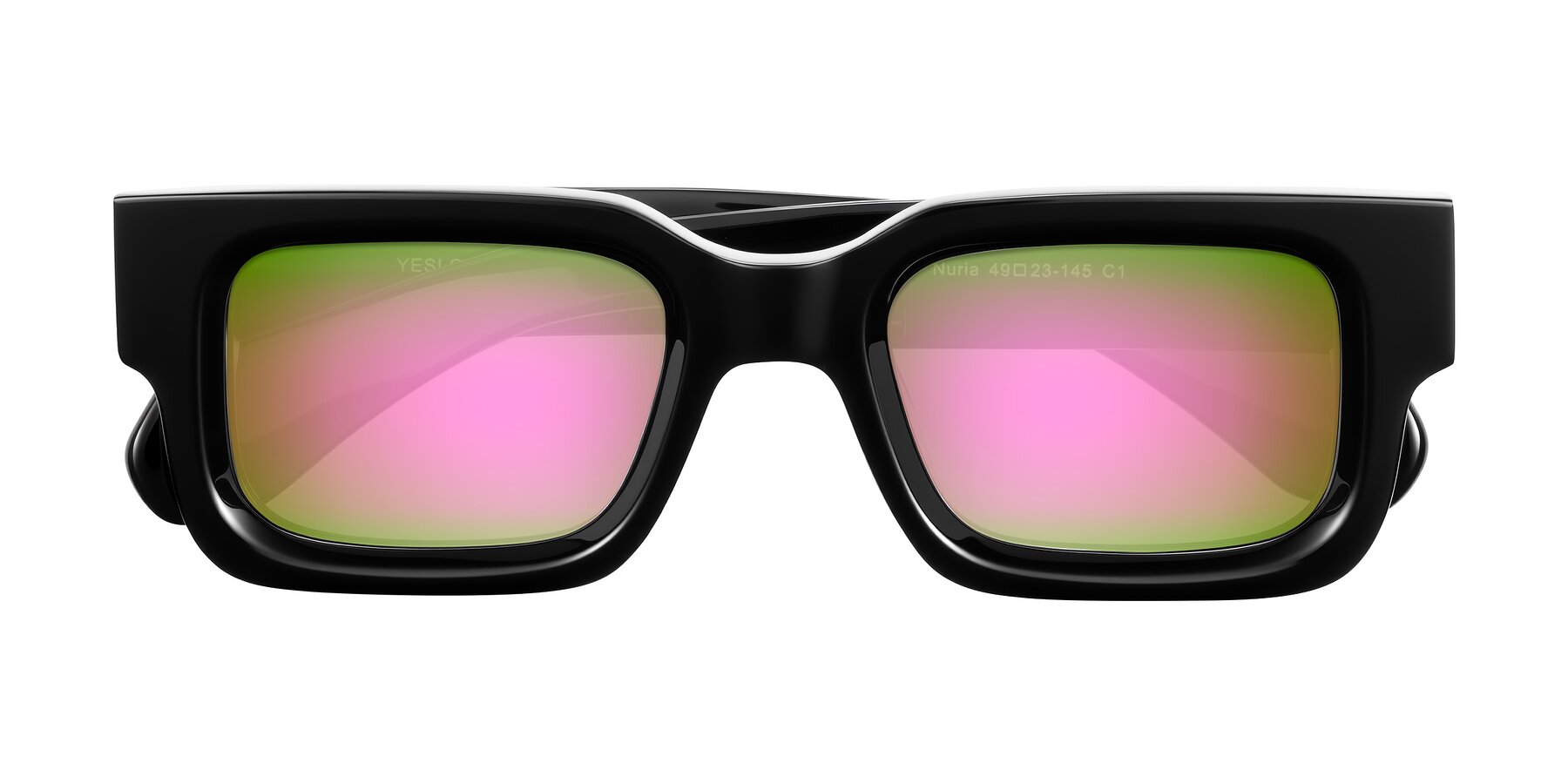 Folded Front of Nuria in Black with Pink Mirrored Lenses