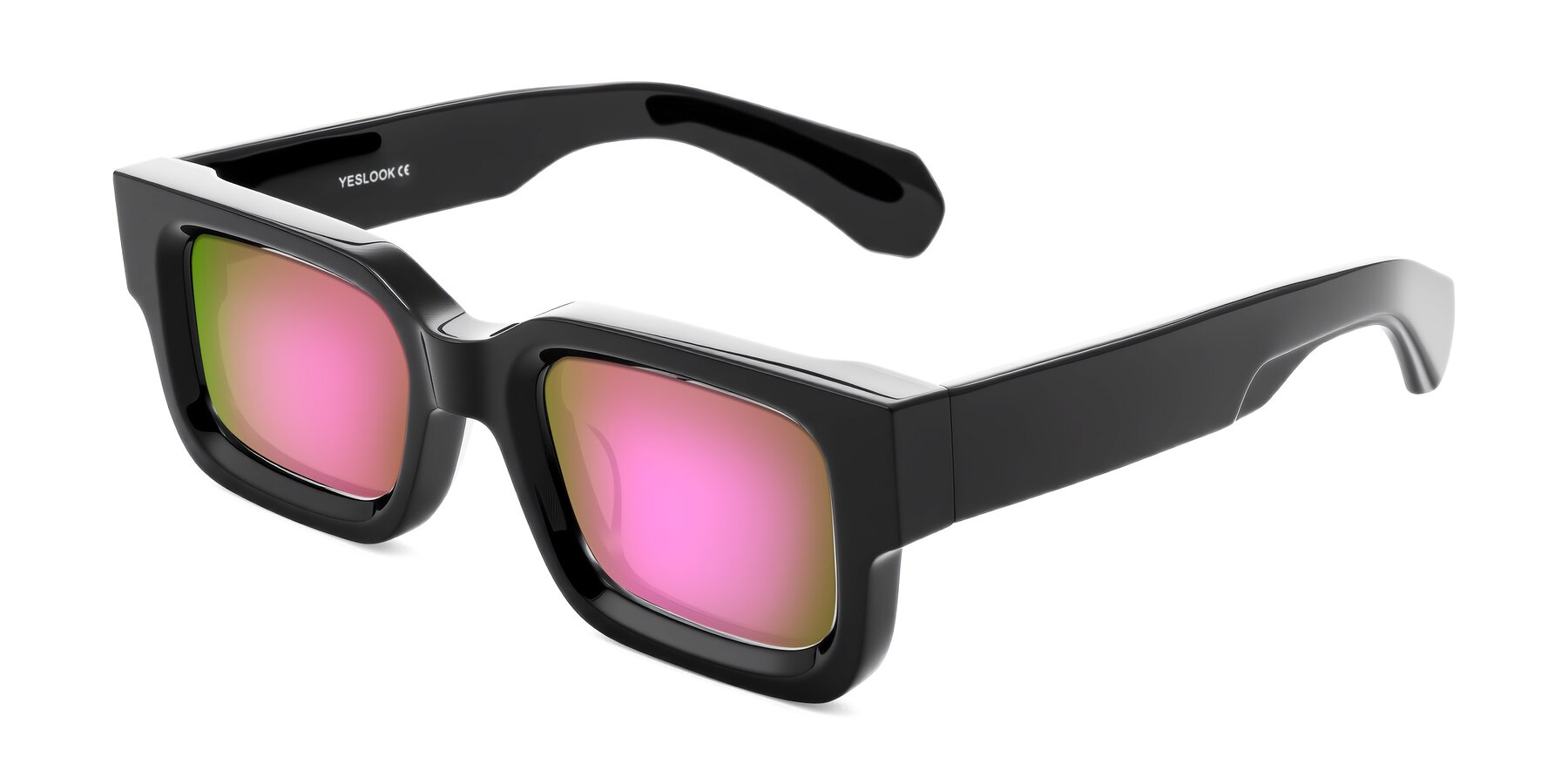 Angle of Nuria in Black with Pink Mirrored Lenses
