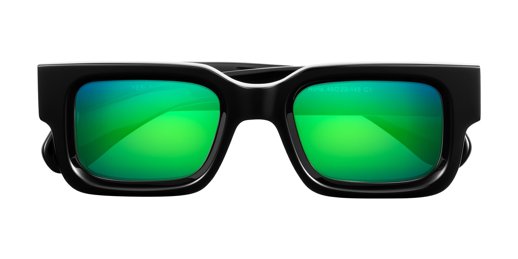 Folded Front of Nuria in Black with Green Mirrored Lenses