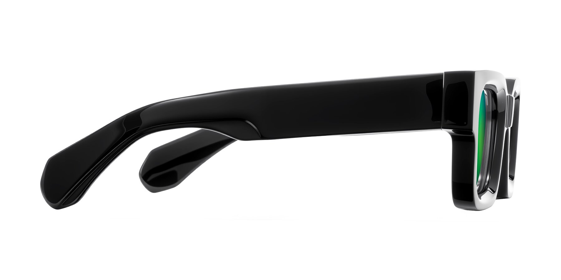 Side of Nuria in Black with Green Mirrored Lenses