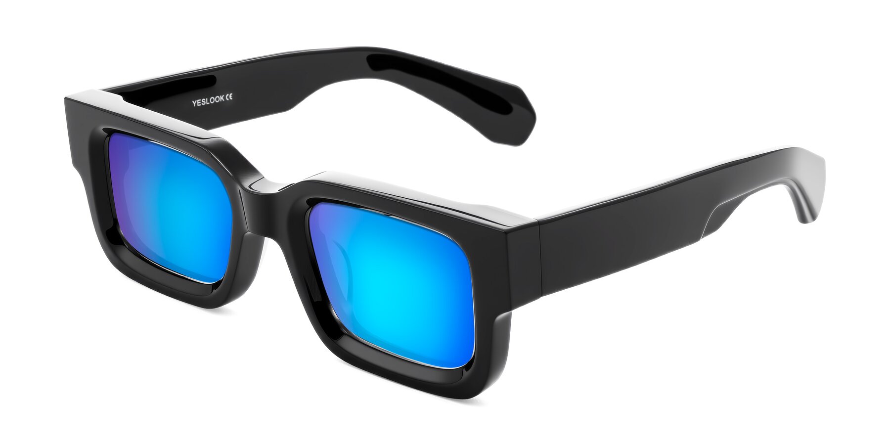 Angle of Nuria in Black with Blue Mirrored Lenses