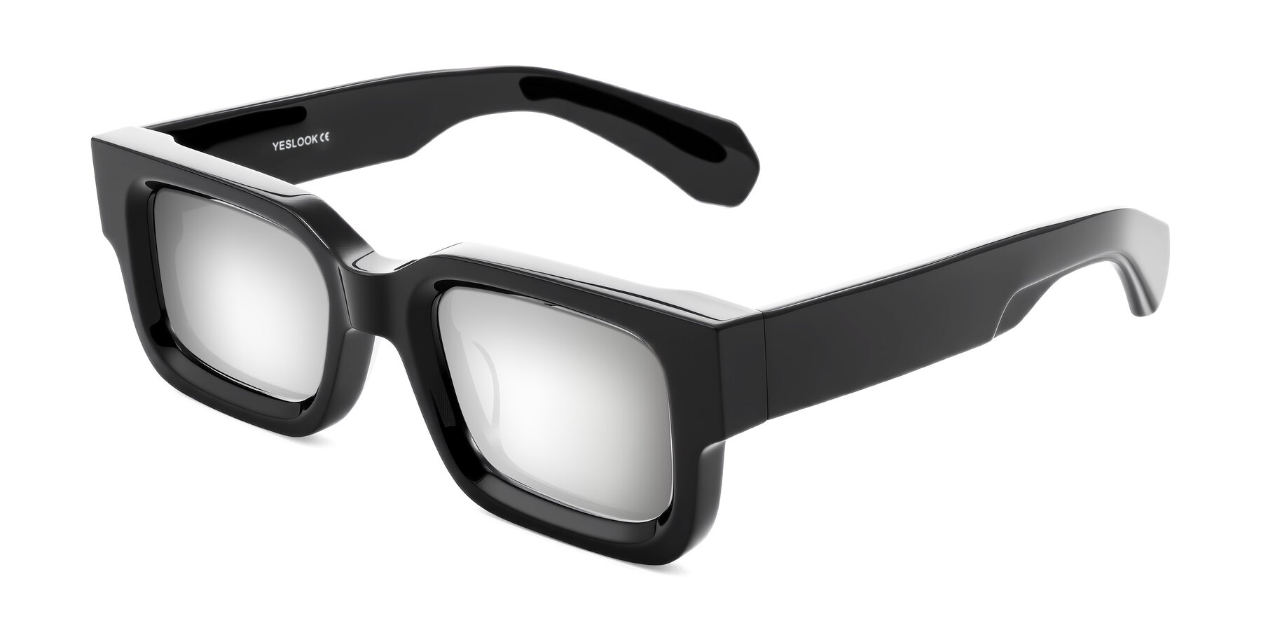 Angle of Nuria in Black with Silver Mirrored Lenses