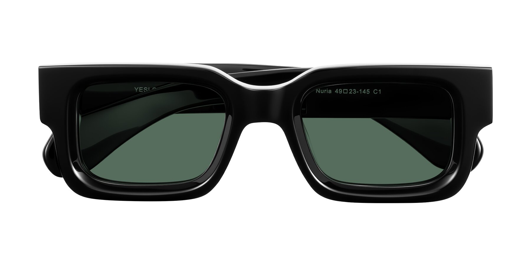 Folded Front of Nuria in Black with Green Polarized Lenses
