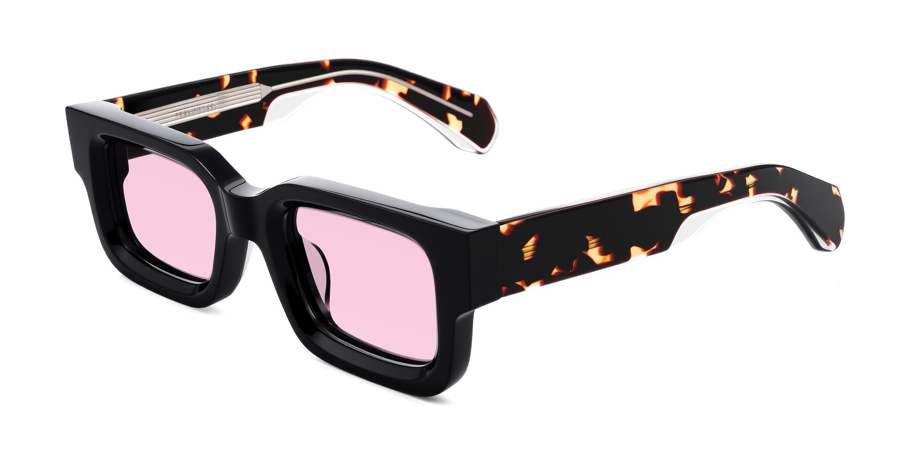 Angle of Nuria in Black/Tortoise with Light Pink Tinted Lenses