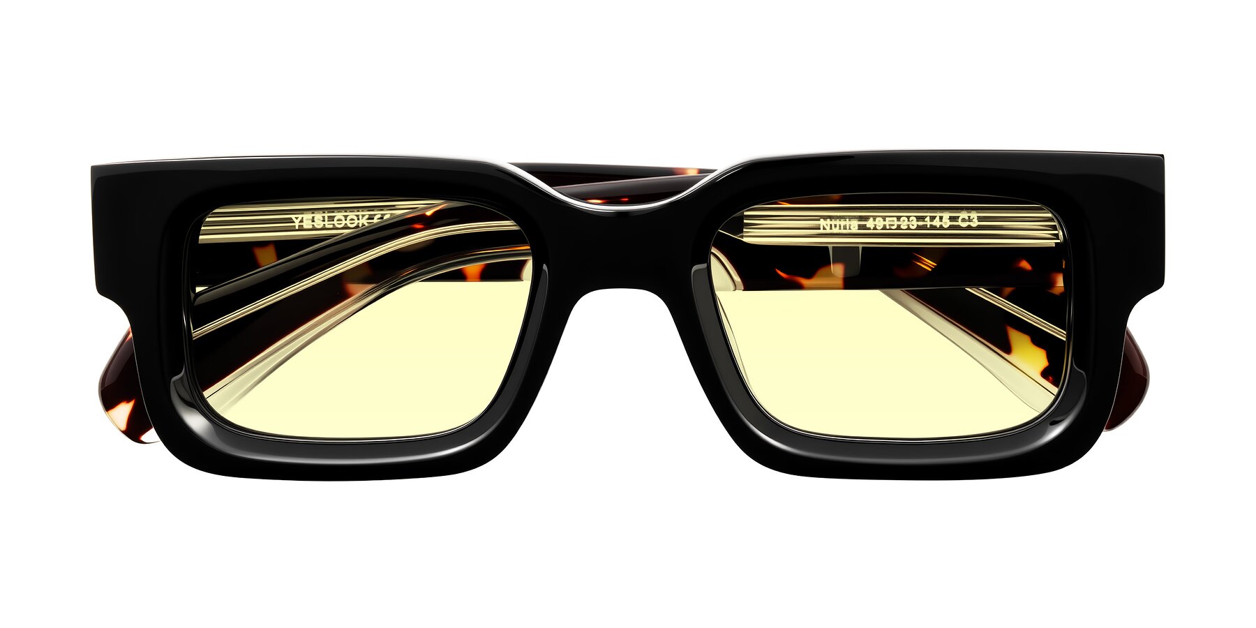 Folded Front of Nuria in Black/Tortoise with Light Yellow Tinted Lenses