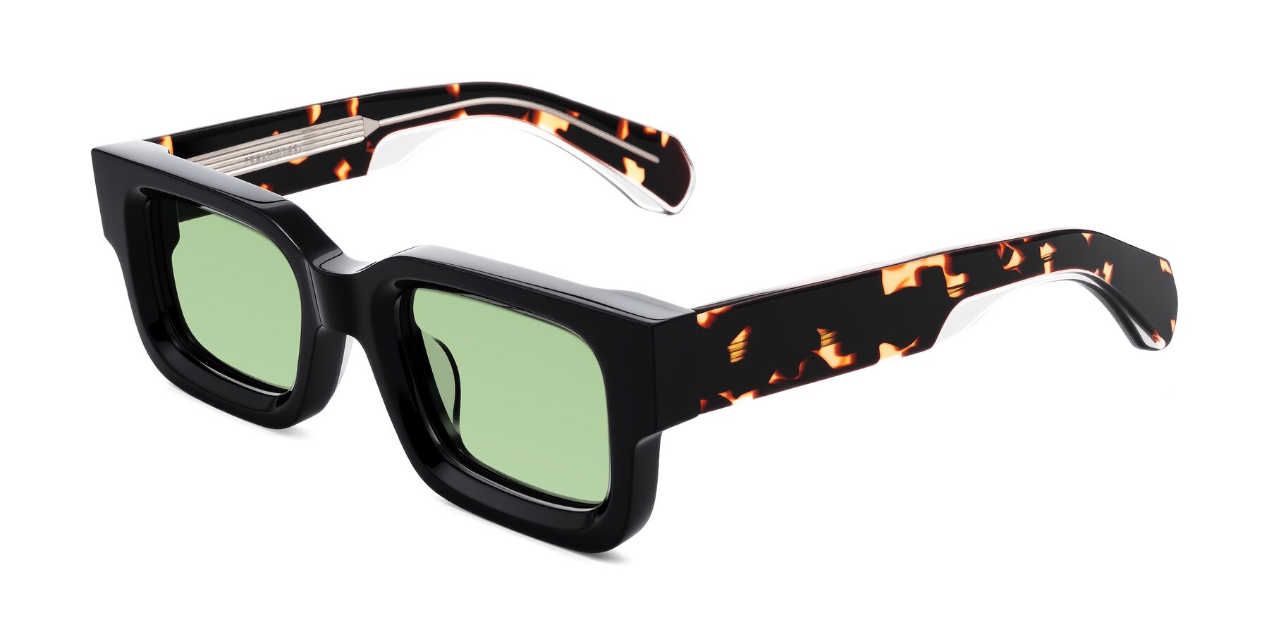 Angle of Nuria in Black/Tortoise with Medium Green Tinted Lenses