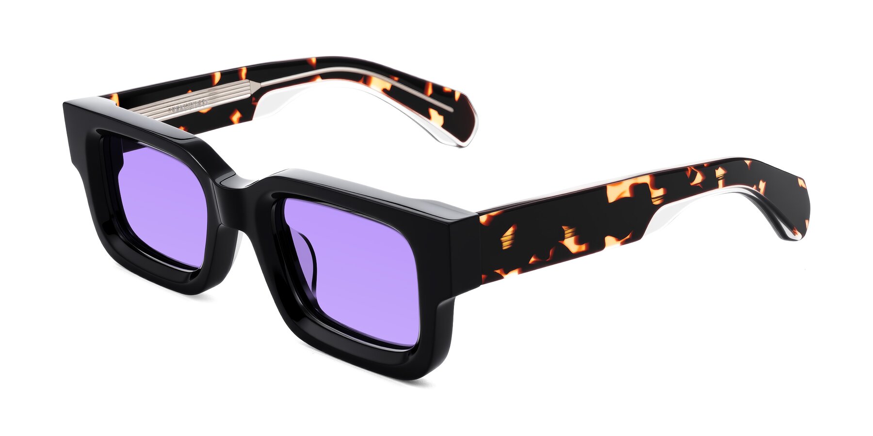 Angle of Nuria in Black/Tortoise with Medium Purple Tinted Lenses