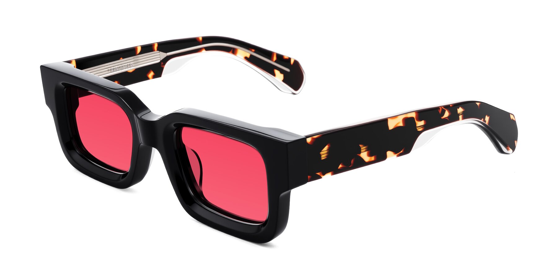 Angle of Nuria in Black/Tortoise with Red Tinted Lenses