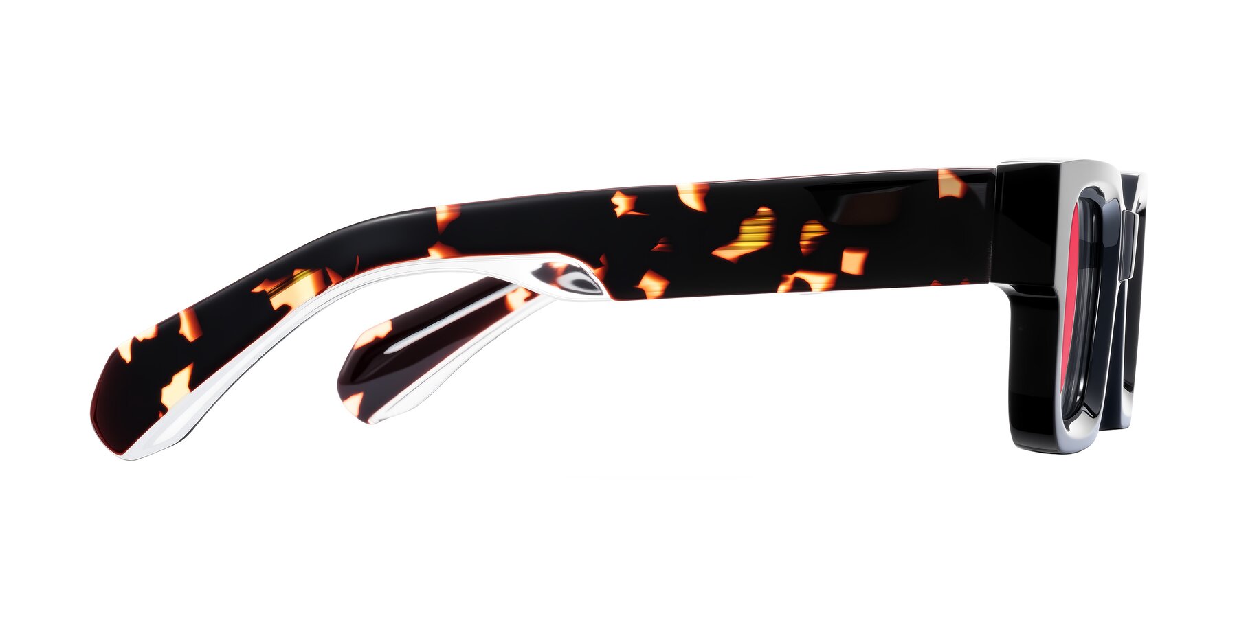 Side of Nuria in Black/Tortoise with Red Tinted Lenses