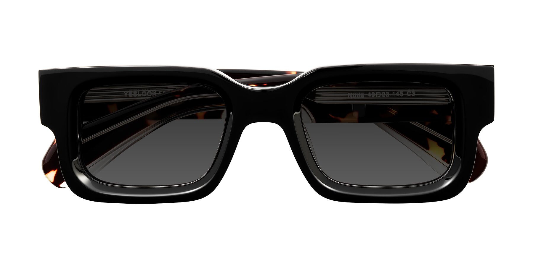 Folded Front of Nuria in Black/Tortoise with Gray Tinted Lenses