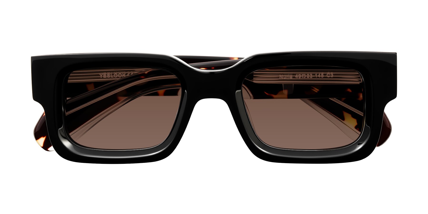Folded Front of Nuria in Black/Tortoise with Brown Tinted Lenses