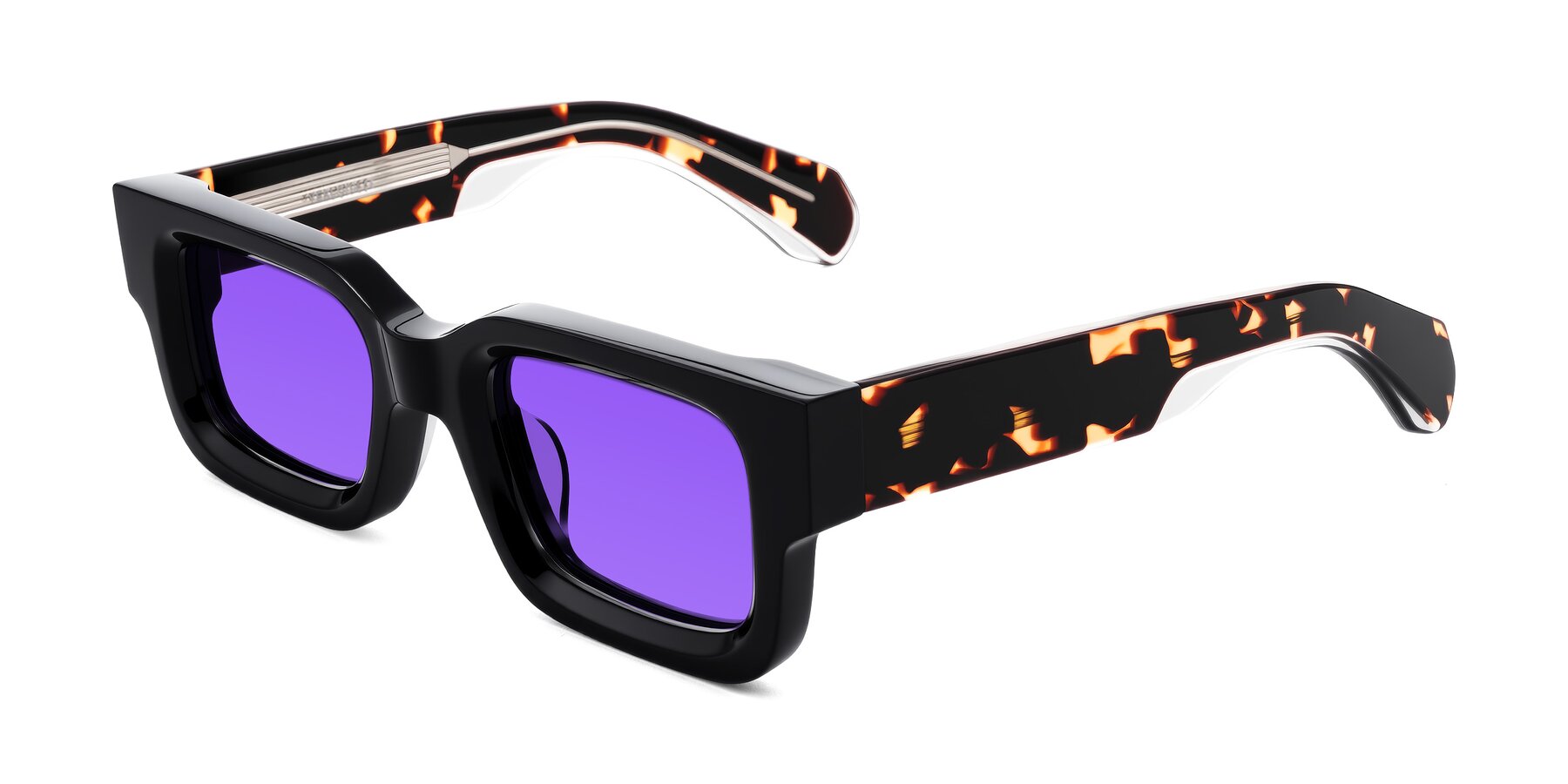 Angle of Nuria in Black/Tortoise with Purple Tinted Lenses