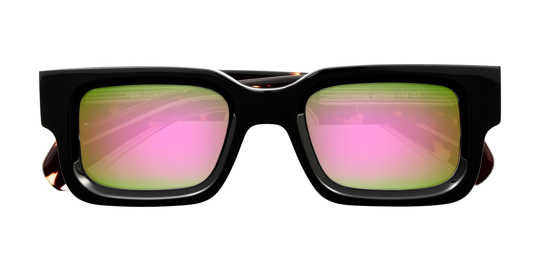 Folded Front of Nuria in Black/Tortoise with Pink Mirrored Lenses