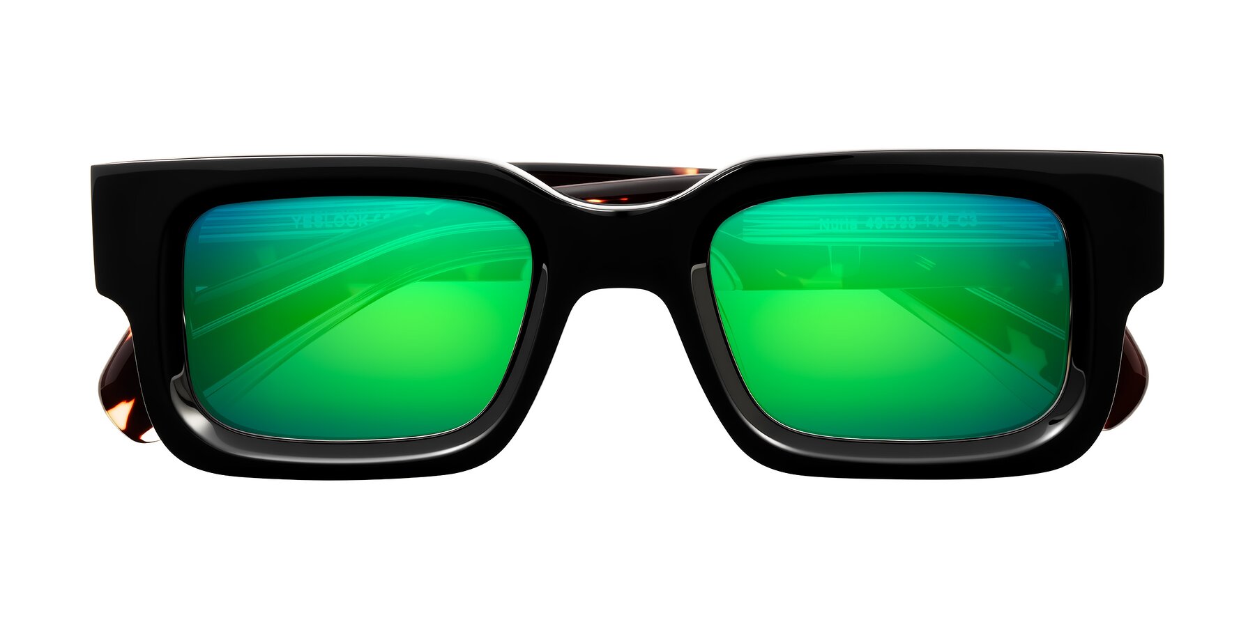 Folded Front of Nuria in Black/Tortoise with Green Mirrored Lenses