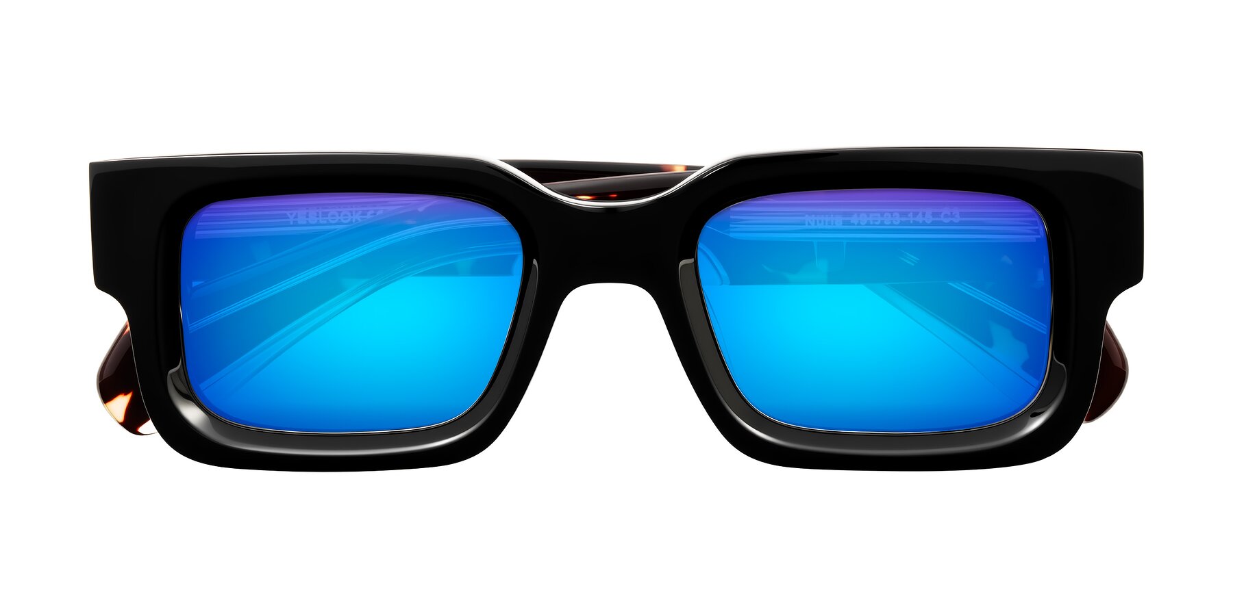 Folded Front of Nuria in Black/Tortoise with Blue Mirrored Lenses