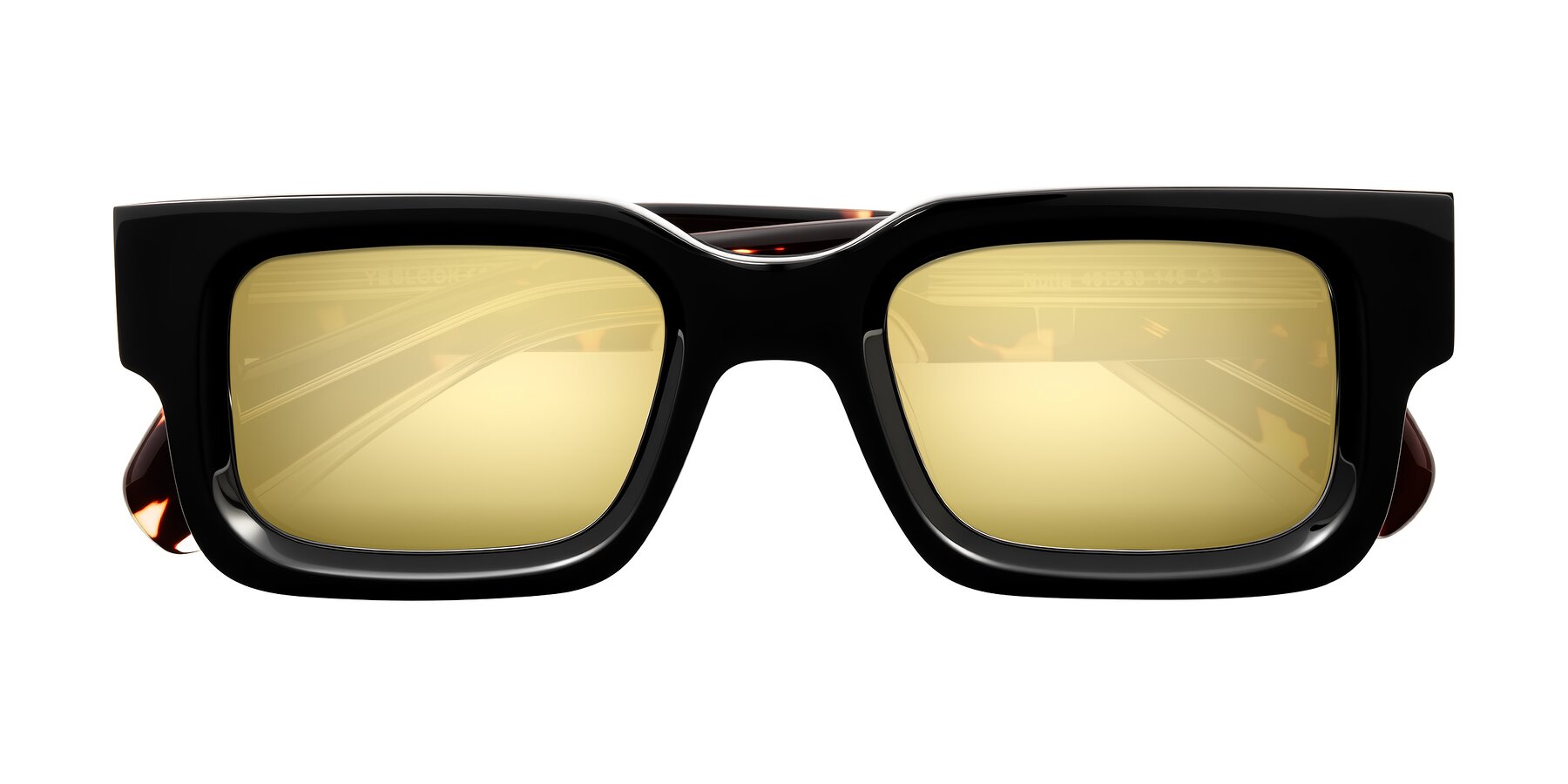 Folded Front of Nuria in Black/Tortoise with Gold Mirrored Lenses