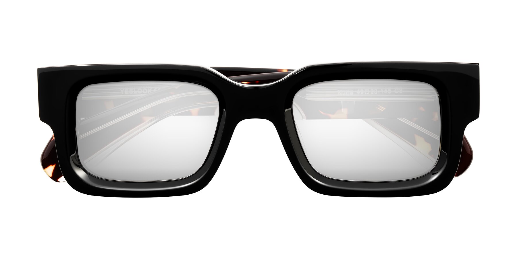 Folded Front of Nuria in Black/Tortoise with Silver Mirrored Lenses