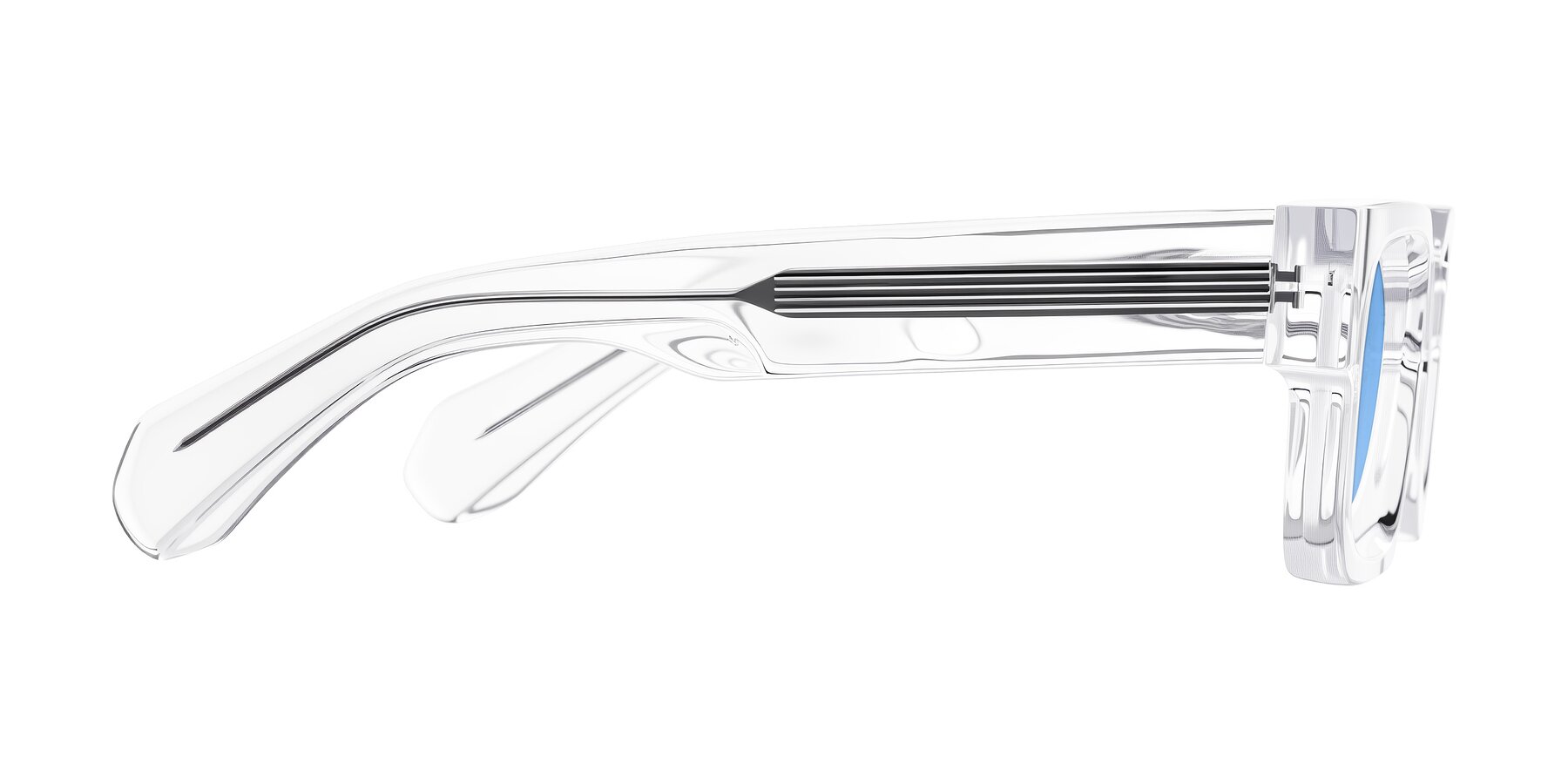 Side of Nuria in Clear with Medium Blue Tinted Lenses