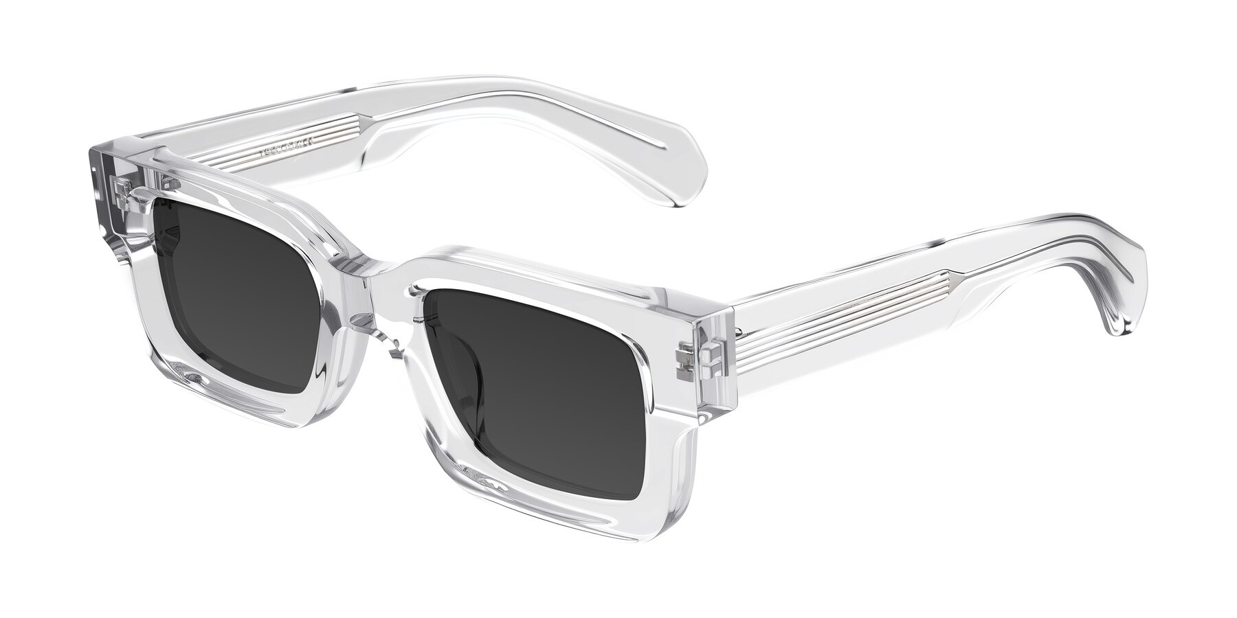 Angle of Nuria in Clear with Gray Tinted Lenses