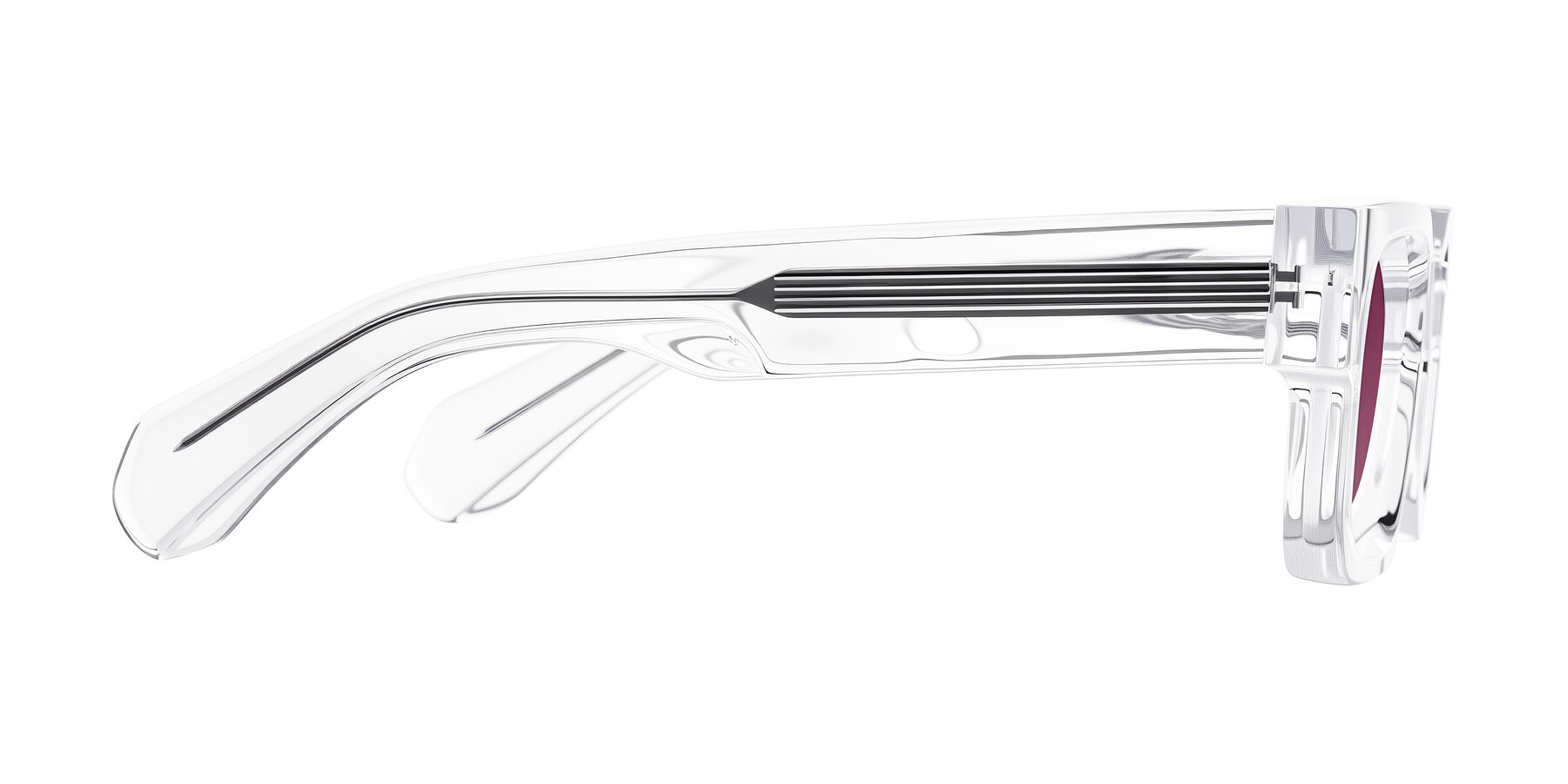 Side of Nuria in Clear with Wine Tinted Lenses