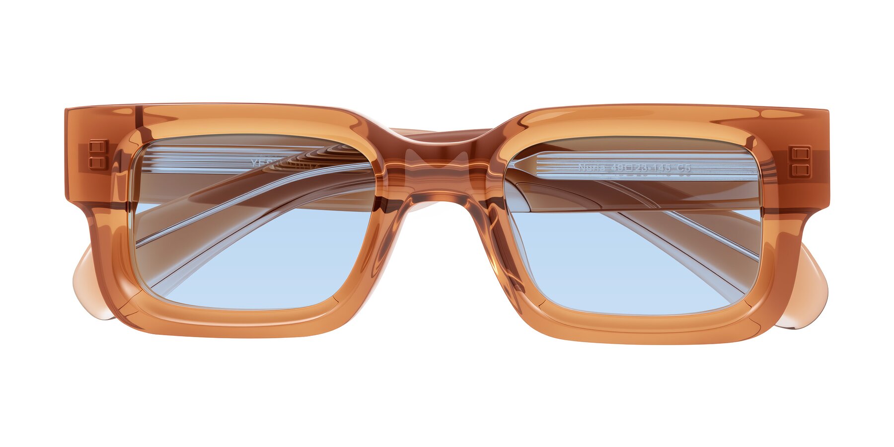 Folded Front of Nuria in Amber with Light Blue Tinted Lenses