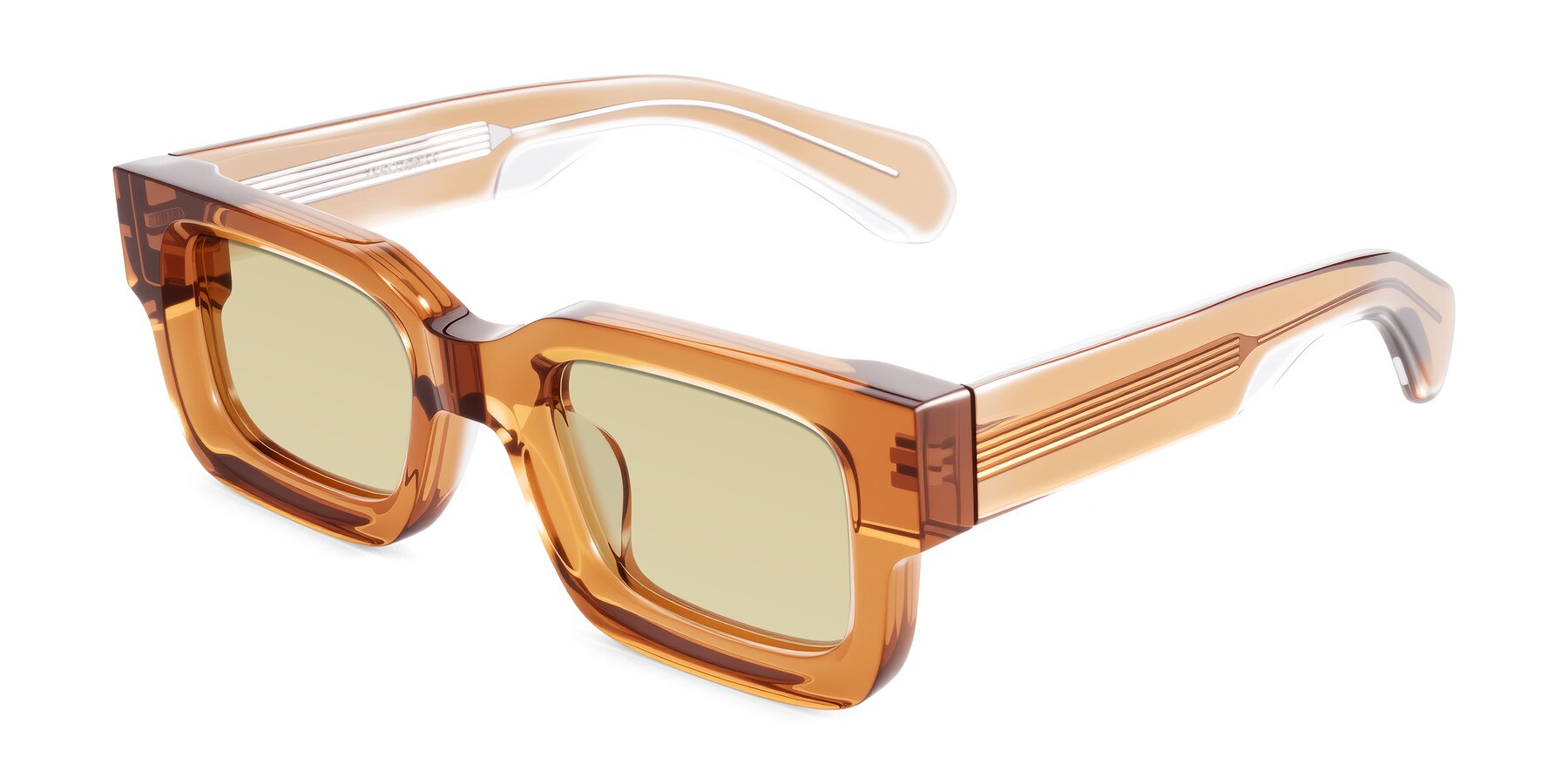 Angle of Nuria in Amber with Light Champagne Tinted Lenses