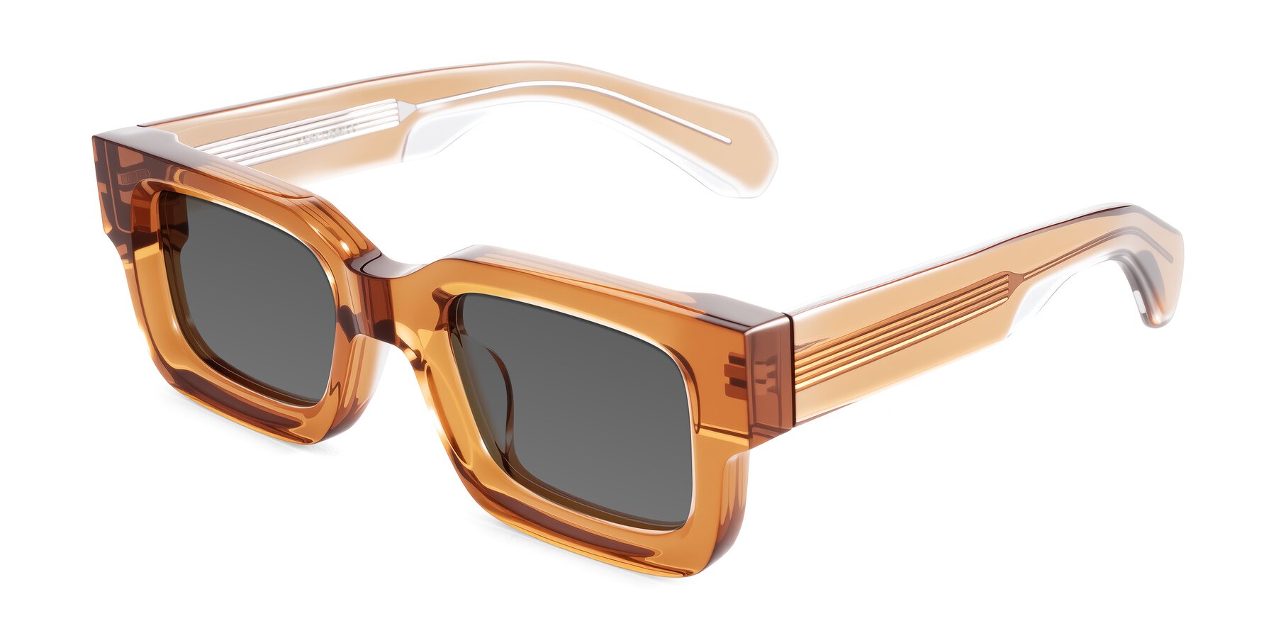 Angle of Nuria in Amber with Medium Gray Tinted Lenses