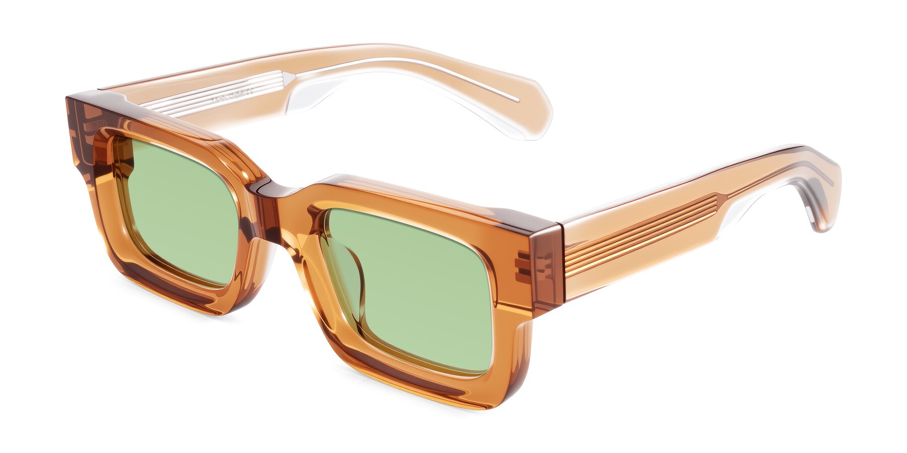 Angle of Nuria in Amber with Medium Green Tinted Lenses