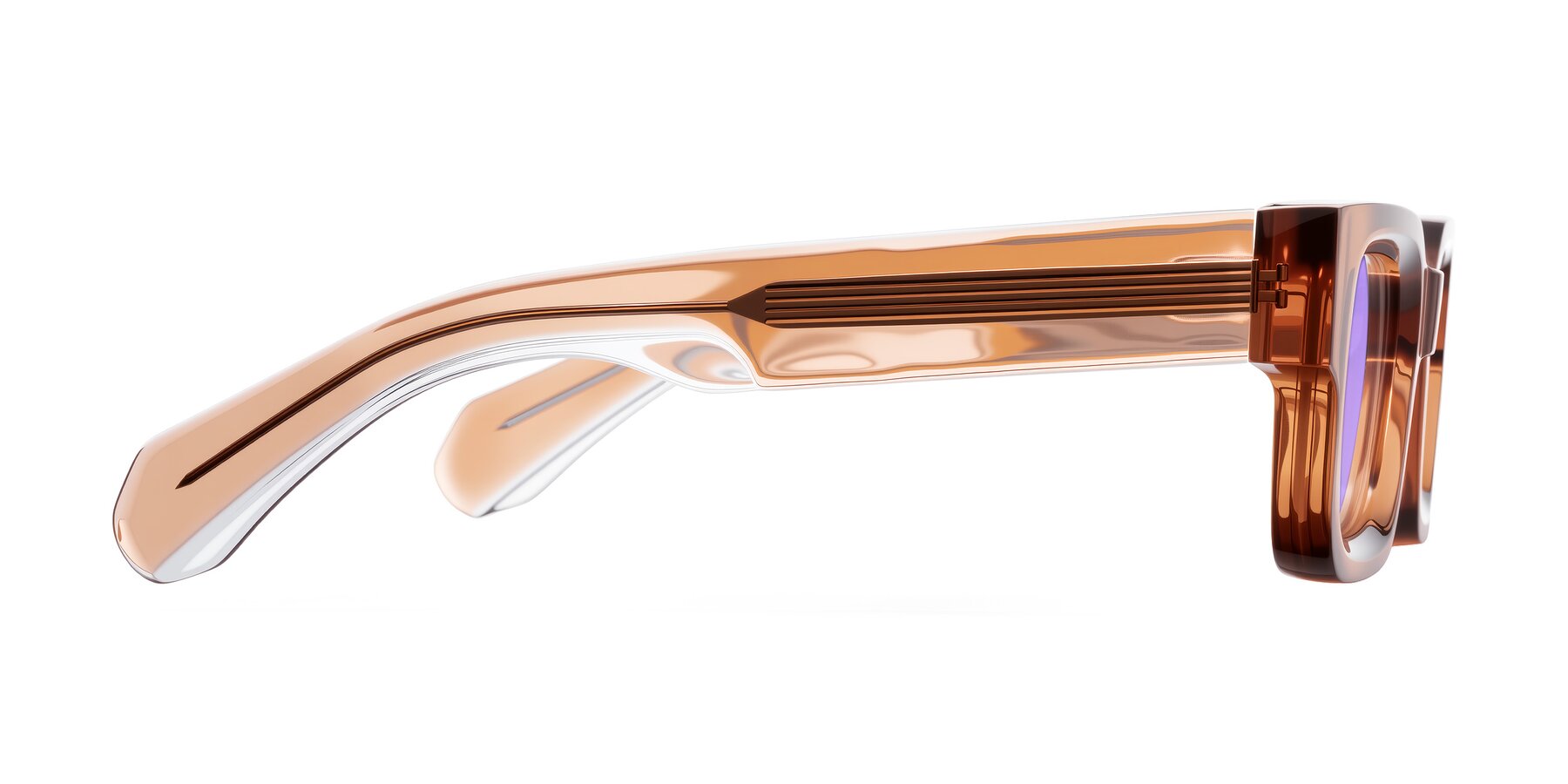 Side of Nuria in Amber with Medium Purple Tinted Lenses