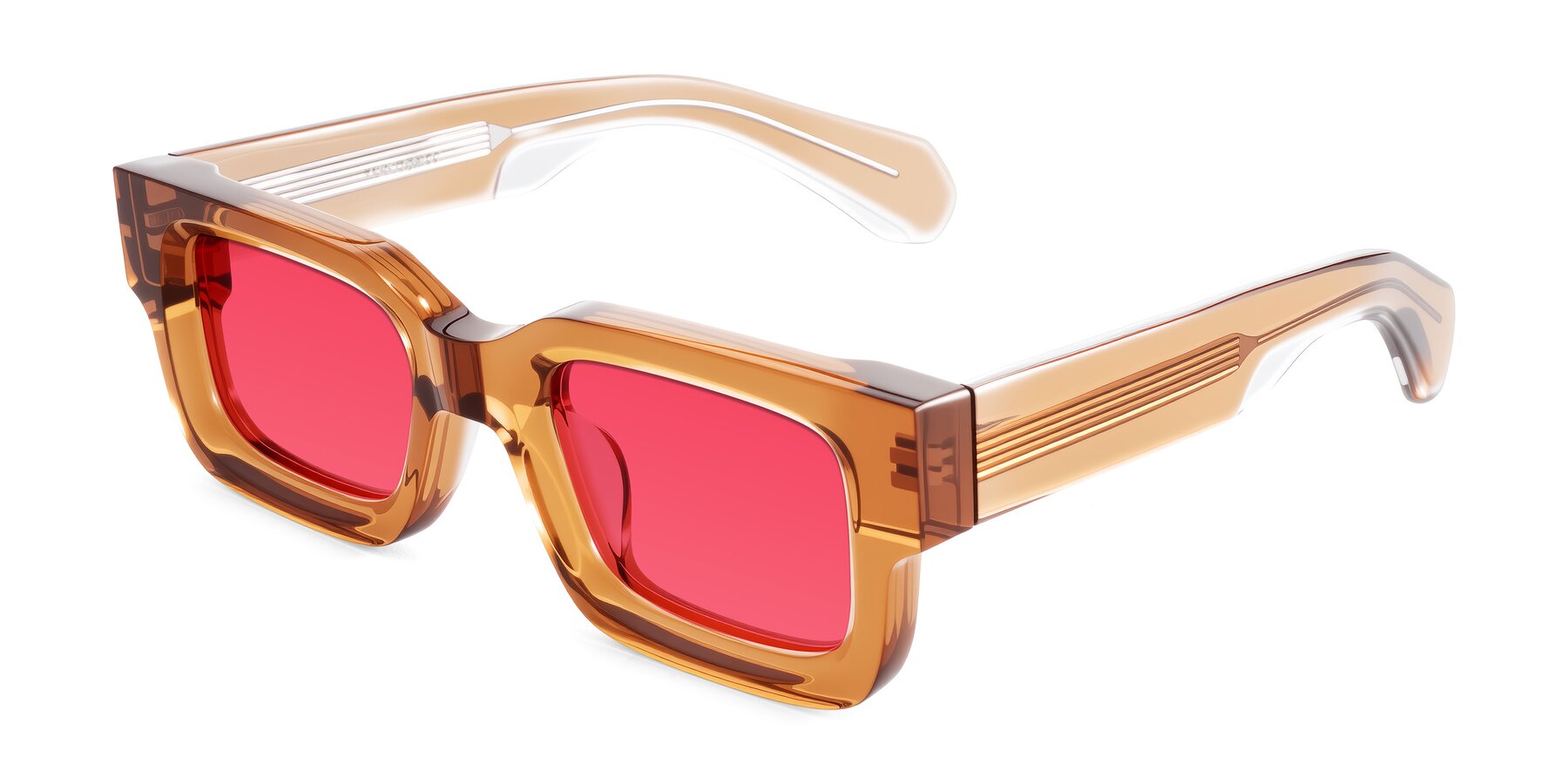 Angle of Nuria in Amber with Red Tinted Lenses