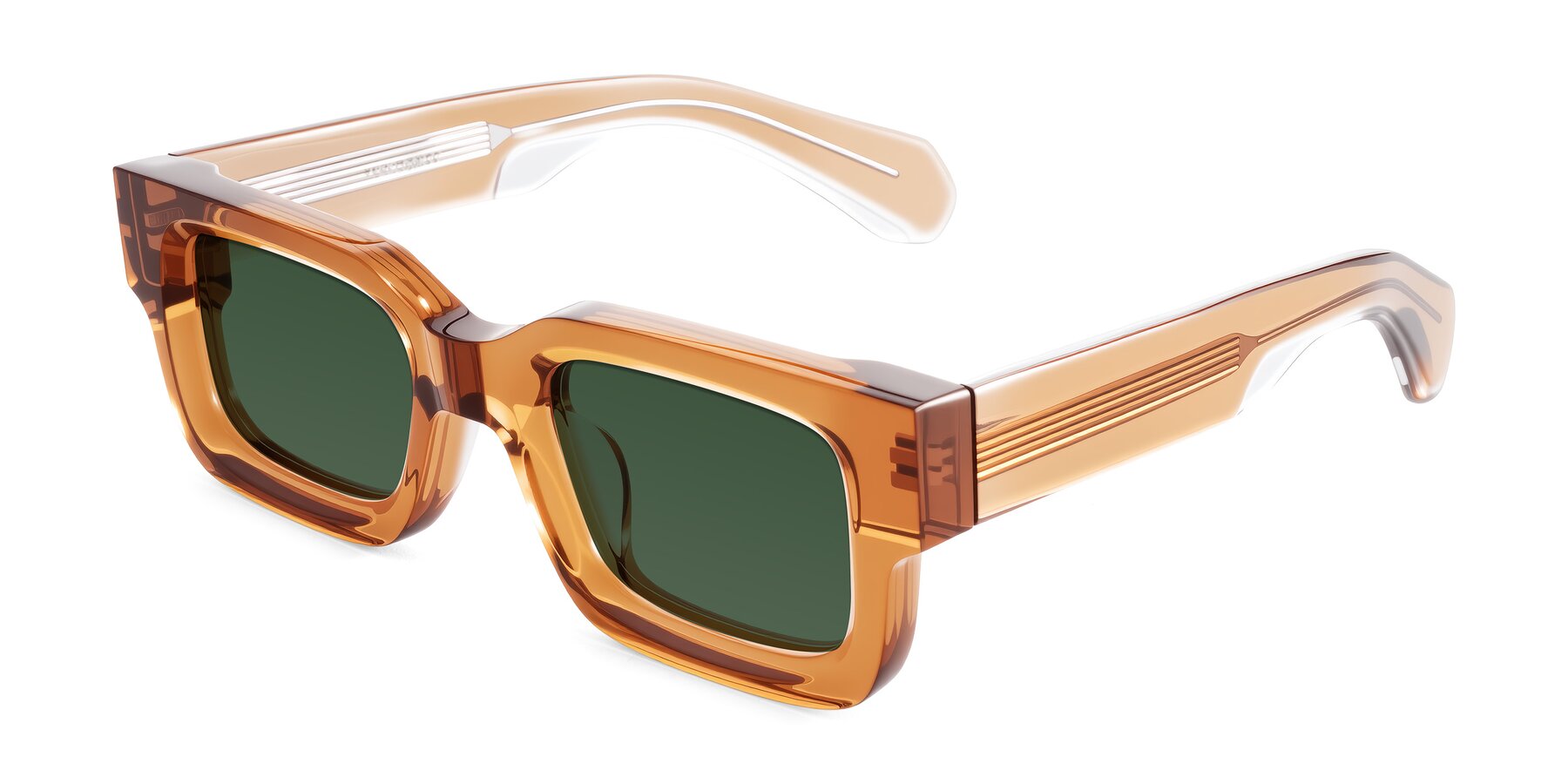 Angle of Nuria in Amber with Green Tinted Lenses