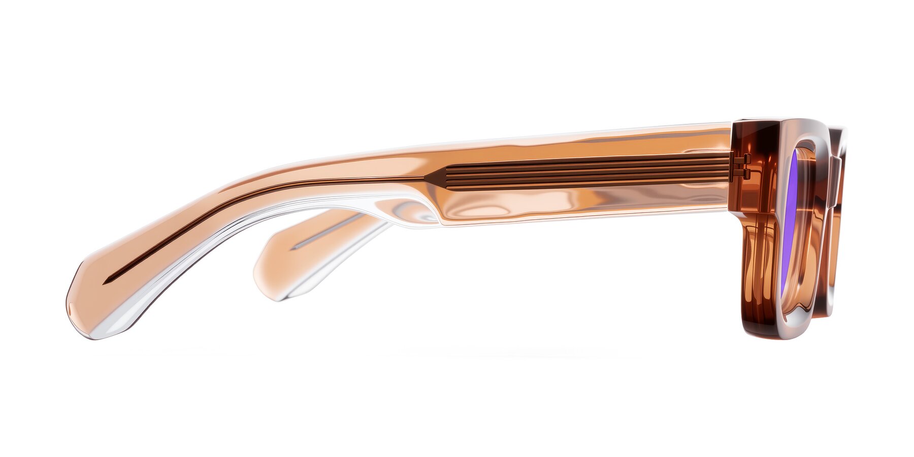 Side of Nuria in Amber with Purple Tinted Lenses