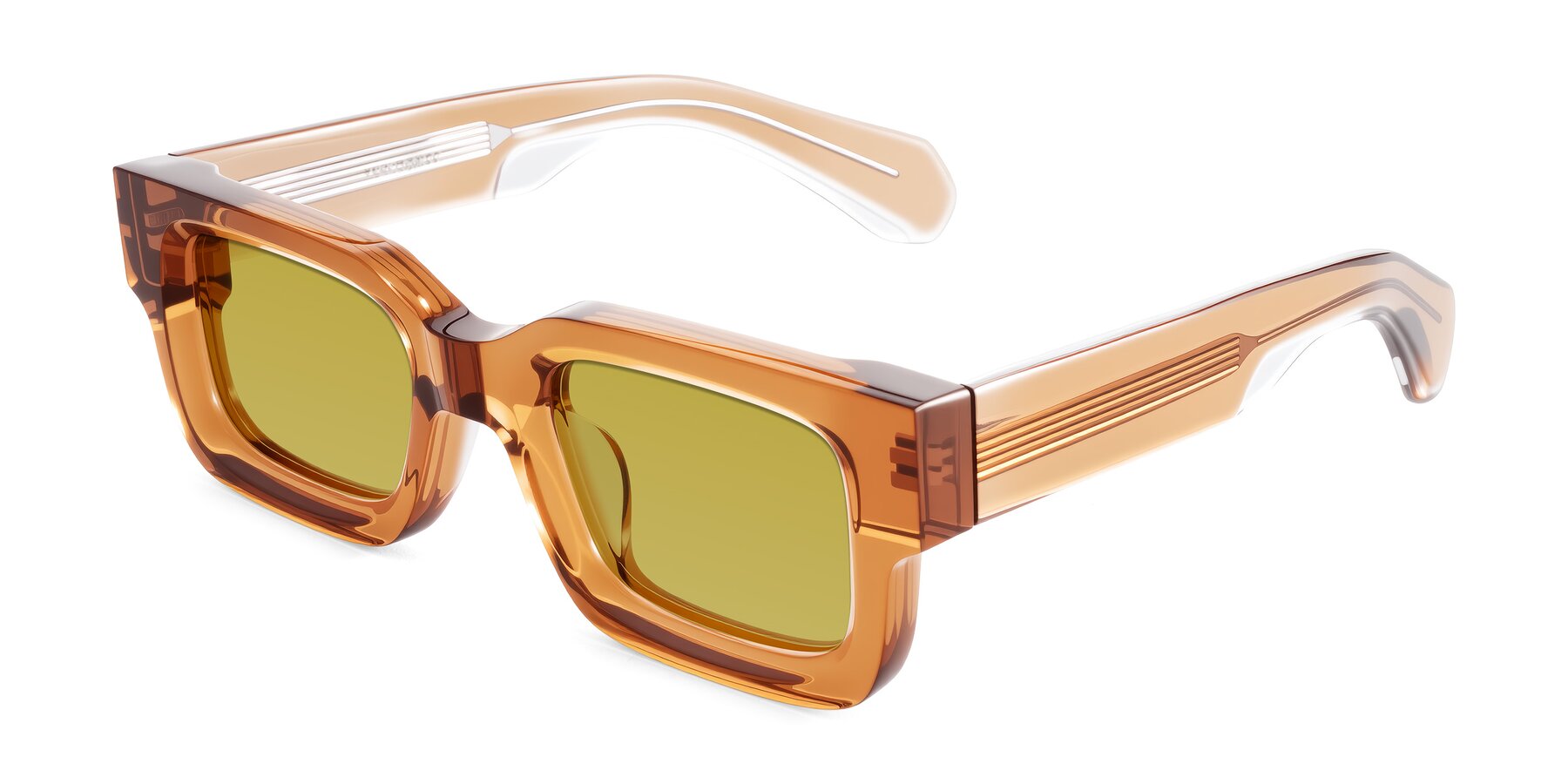Angle of Nuria in Amber with Champagne Tinted Lenses
