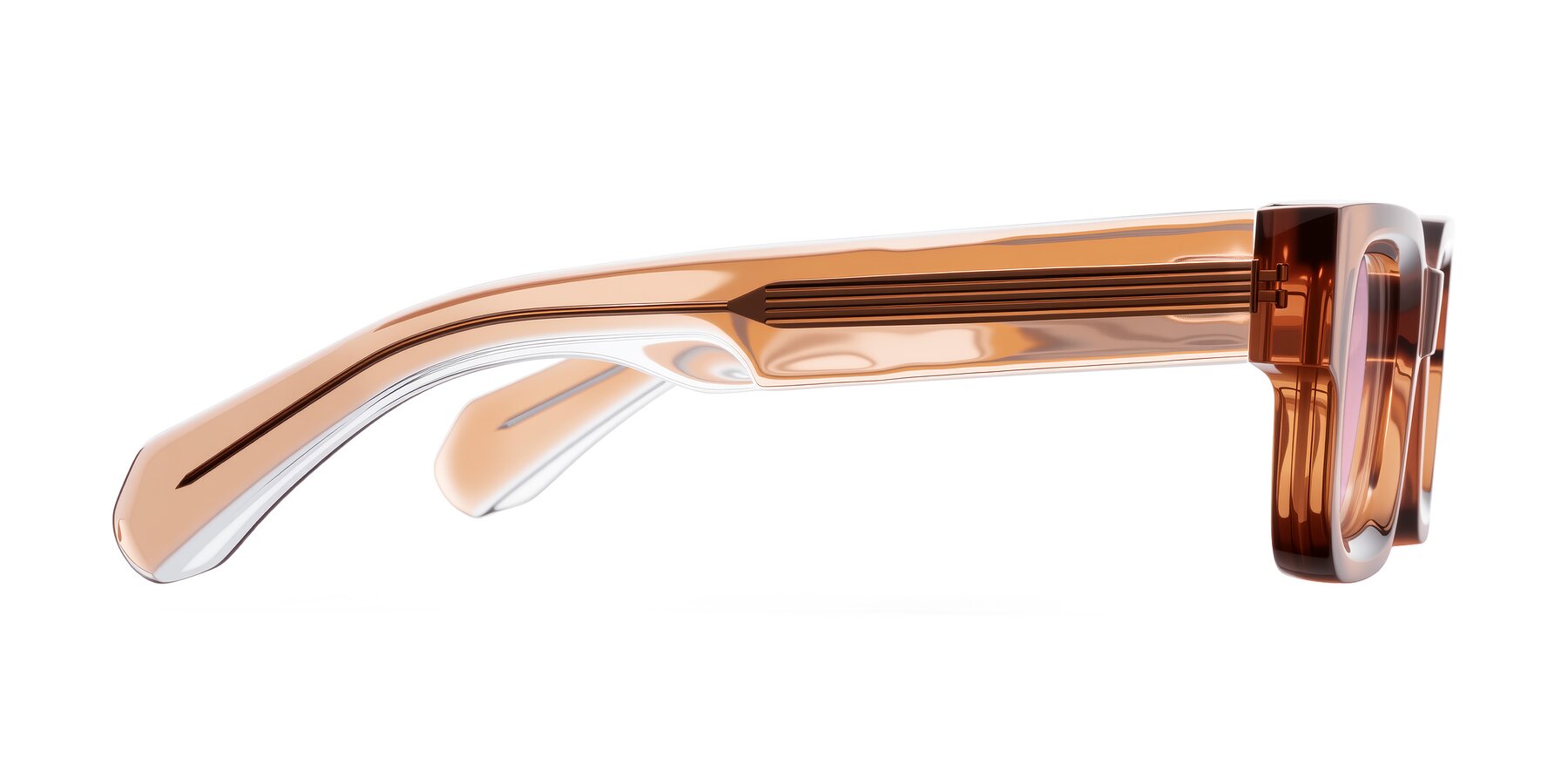 Side of Nuria in Amber with Light Wine Tinted Lenses