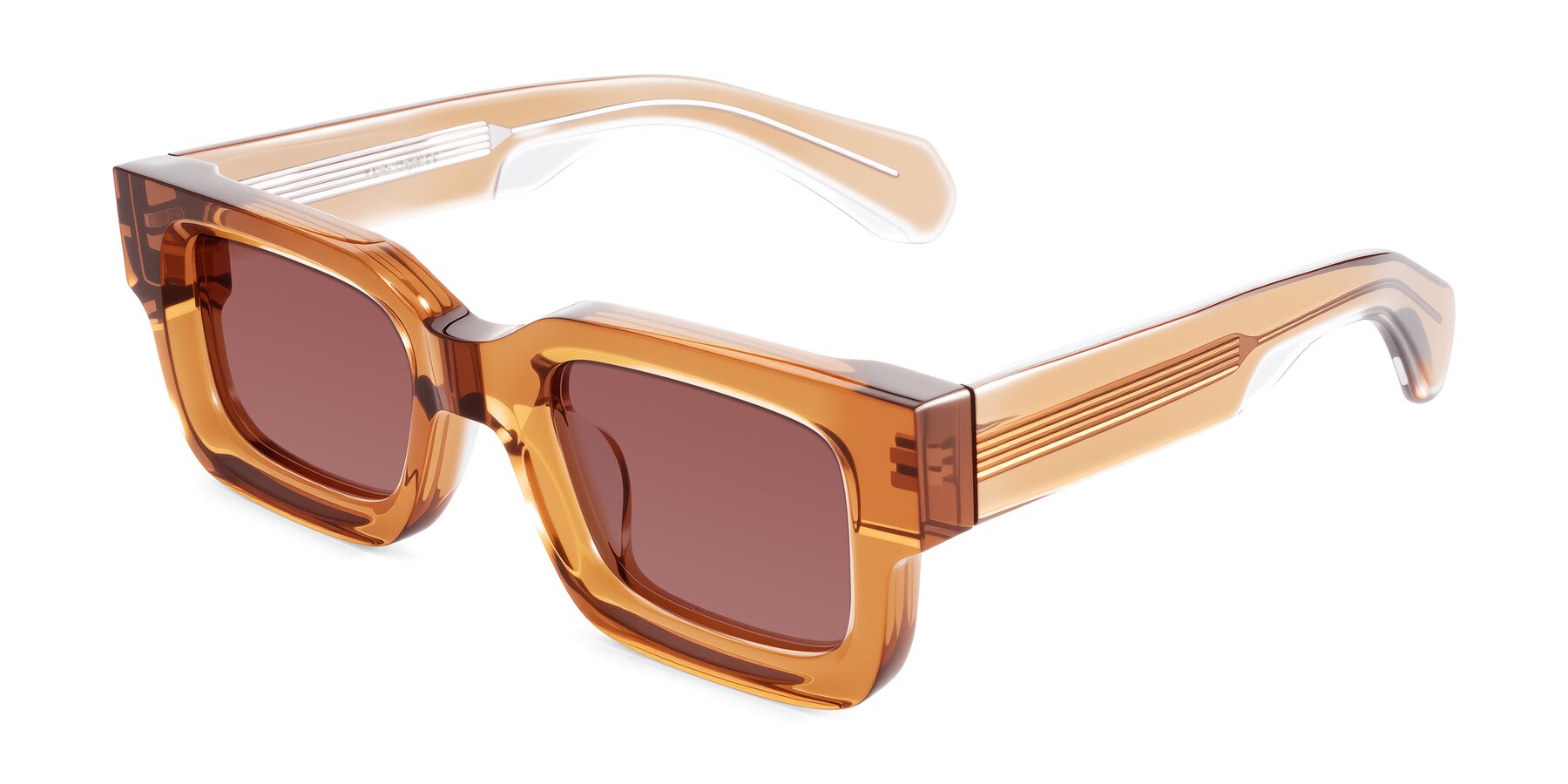 Angle of Nuria in Amber with Garnet Tinted Lenses