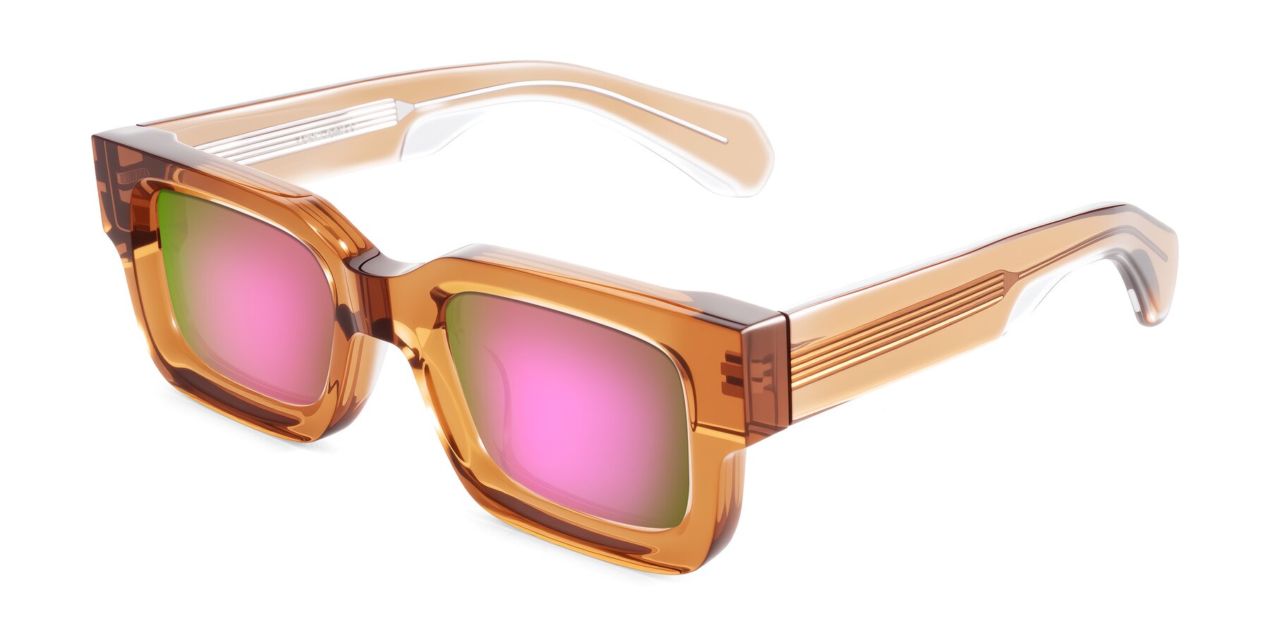 Angle of Nuria in Amber with Pink Mirrored Lenses