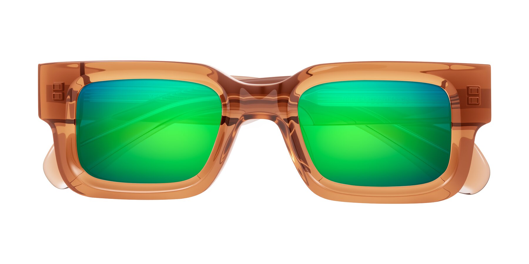 Folded Front of Nuria in Amber with Green Mirrored Lenses