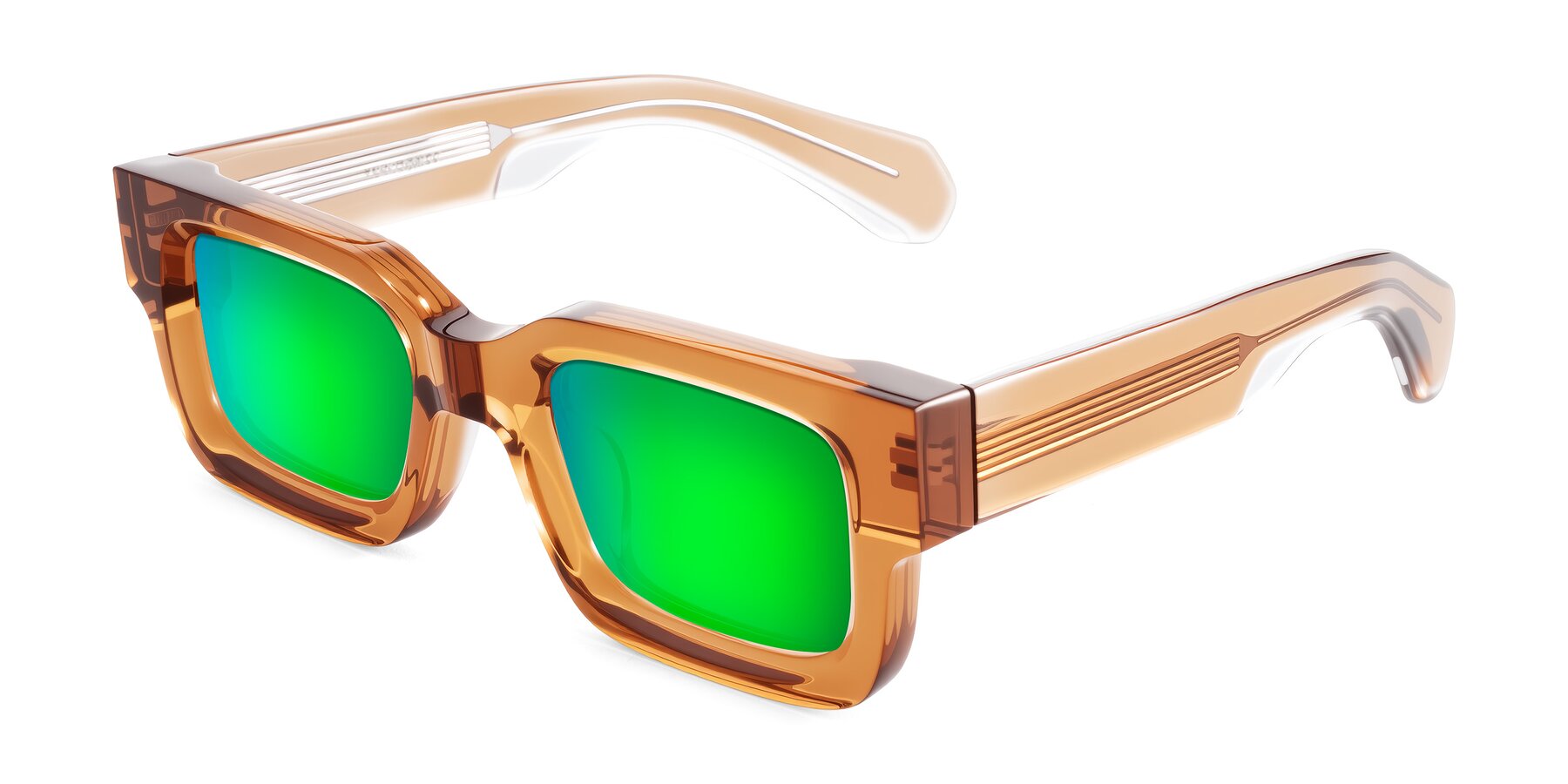Angle of Nuria in Amber with Green Mirrored Lenses