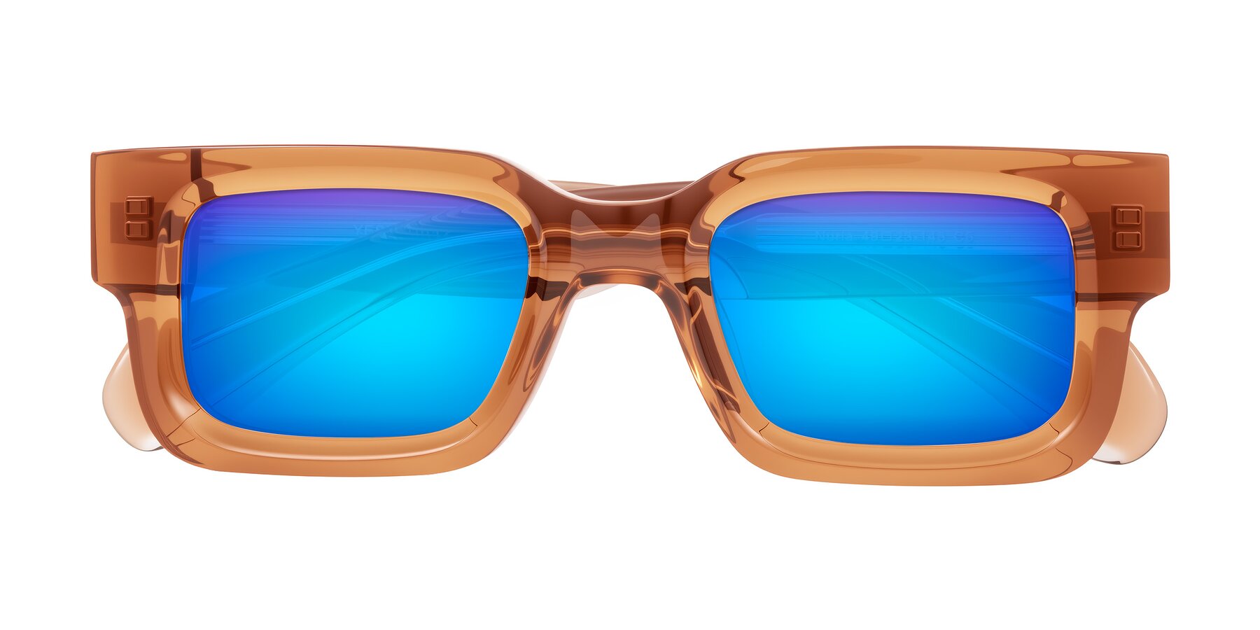 Folded Front of Nuria in Amber with Blue Mirrored Lenses