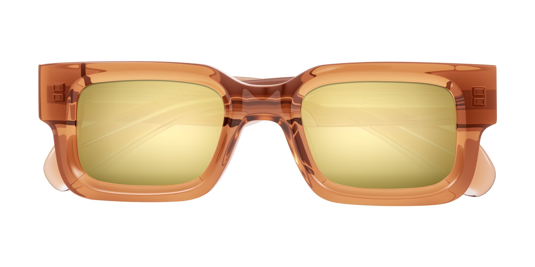 Folded Front of Nuria in Amber with Gold Mirrored Lenses