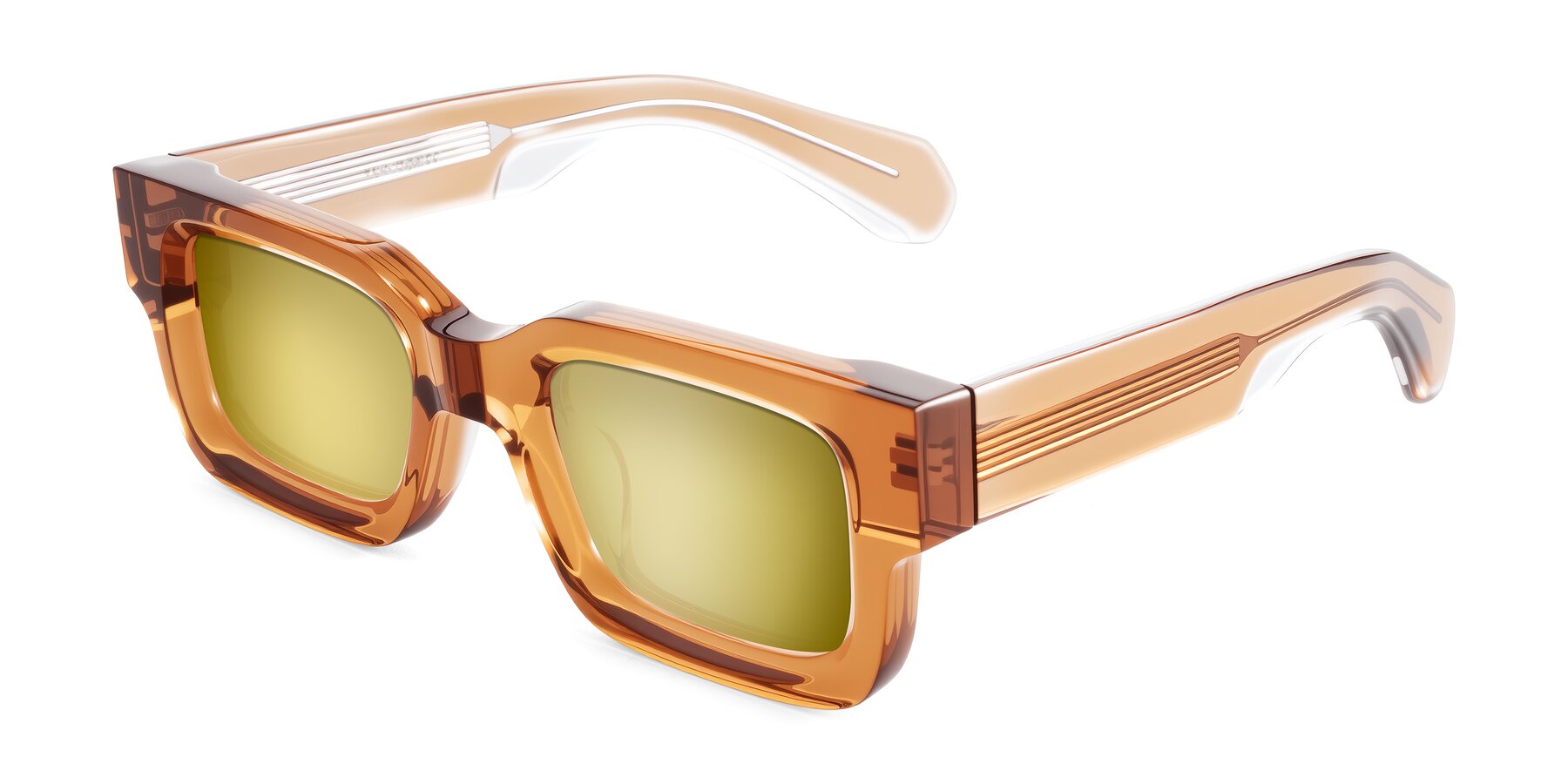 Angle of Nuria in Amber with Gold Mirrored Lenses