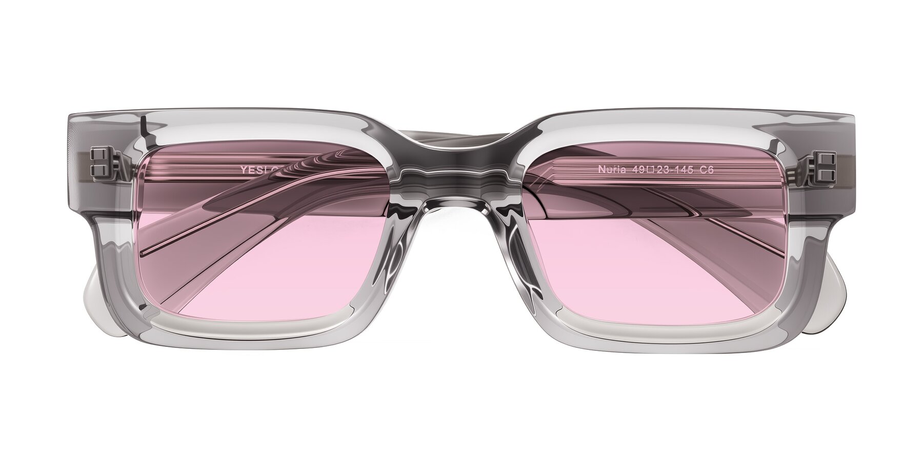 Folded Front of Nuria in Transparent Gray with Light Pink Tinted Lenses