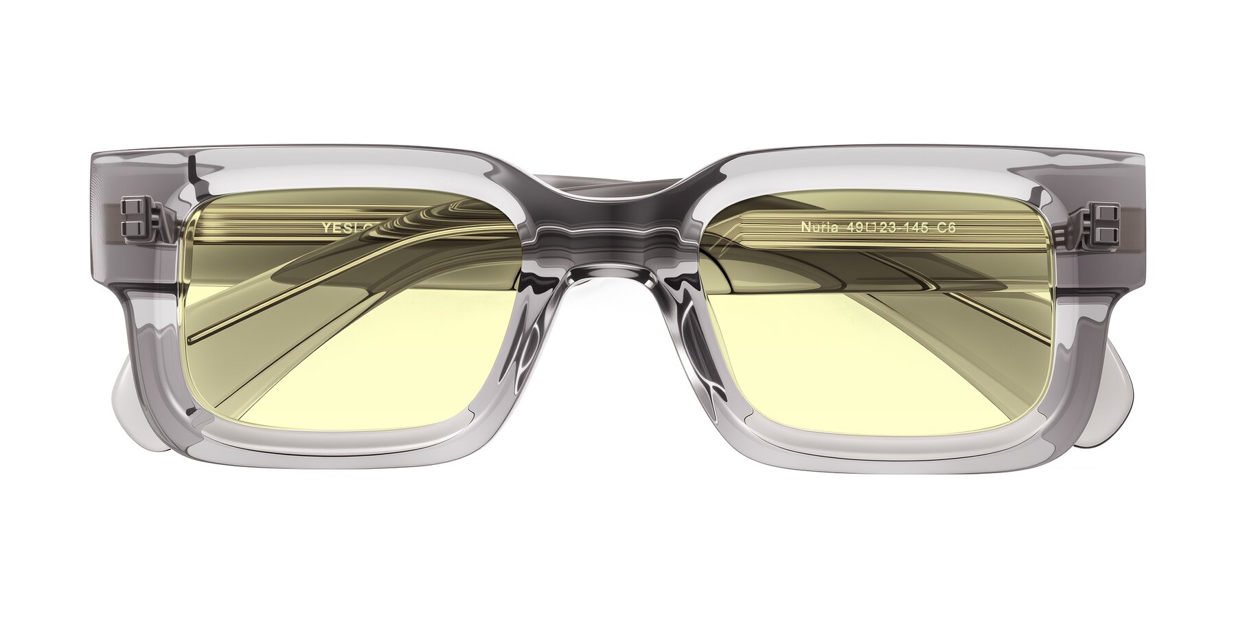 Folded Front of Nuria in Transparent Gray with Light Yellow Tinted Lenses