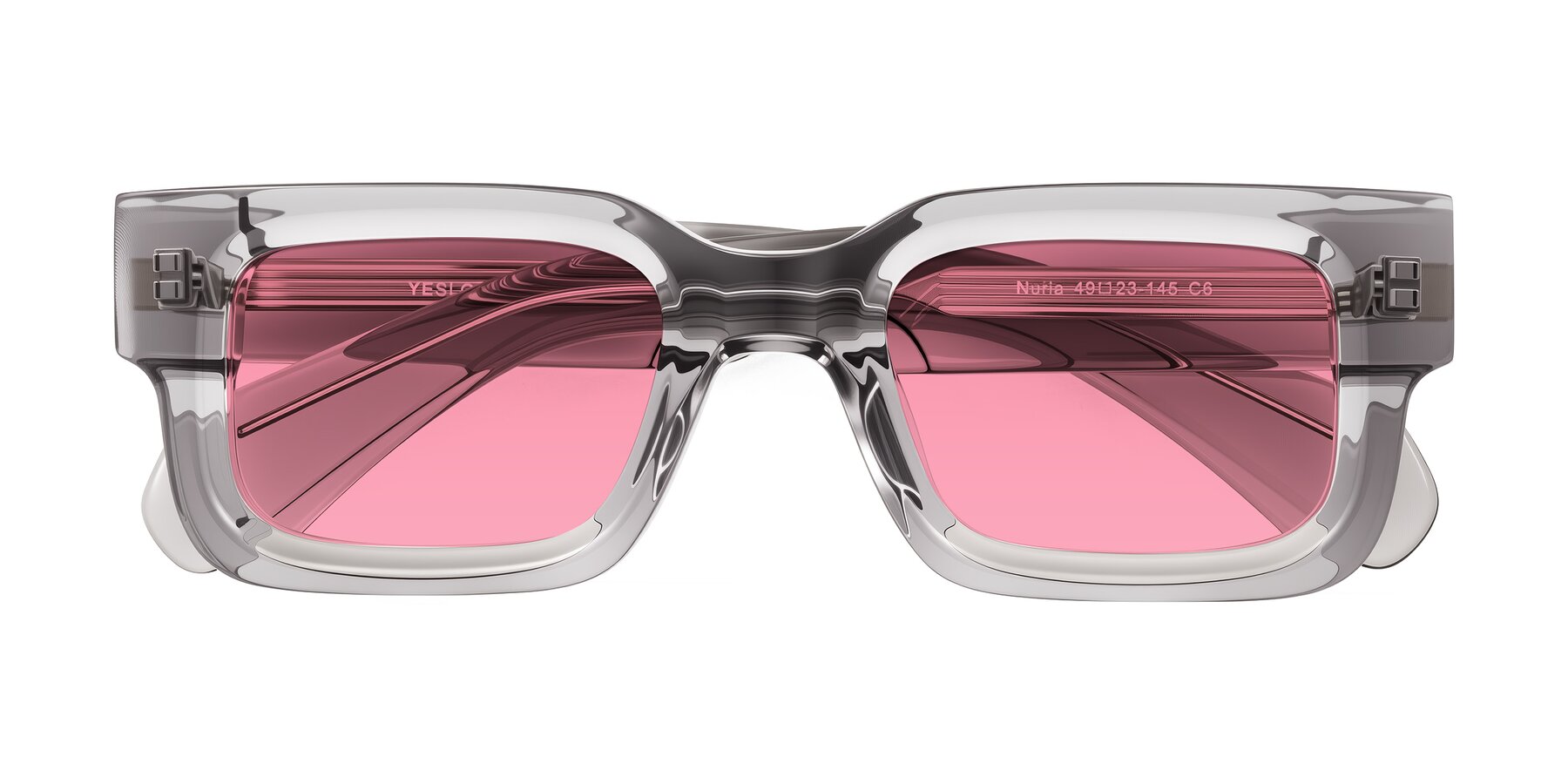 Folded Front of Nuria in Transparent Gray with Pink Tinted Lenses