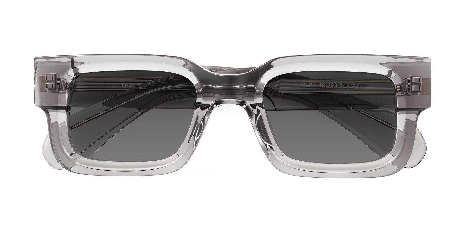Folded Front of Nuria in Transparent Gray with Medium Gray Tinted Lenses
