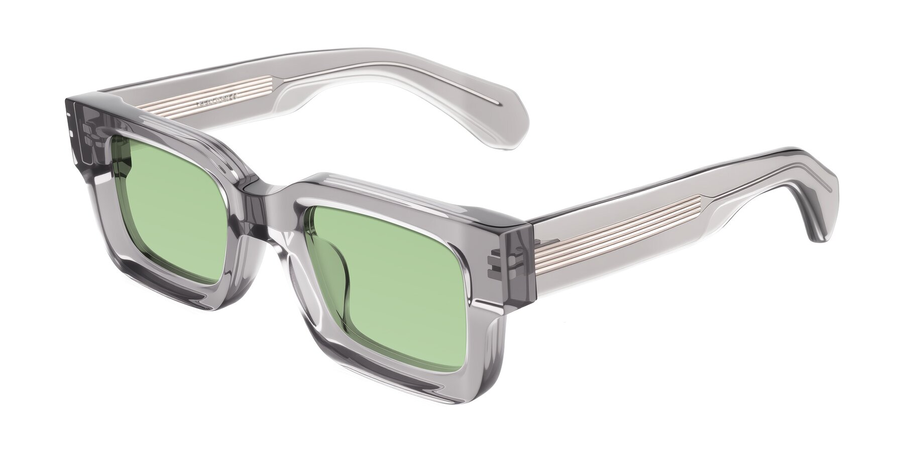 Angle of Nuria in Transparent Gray with Medium Green Tinted Lenses