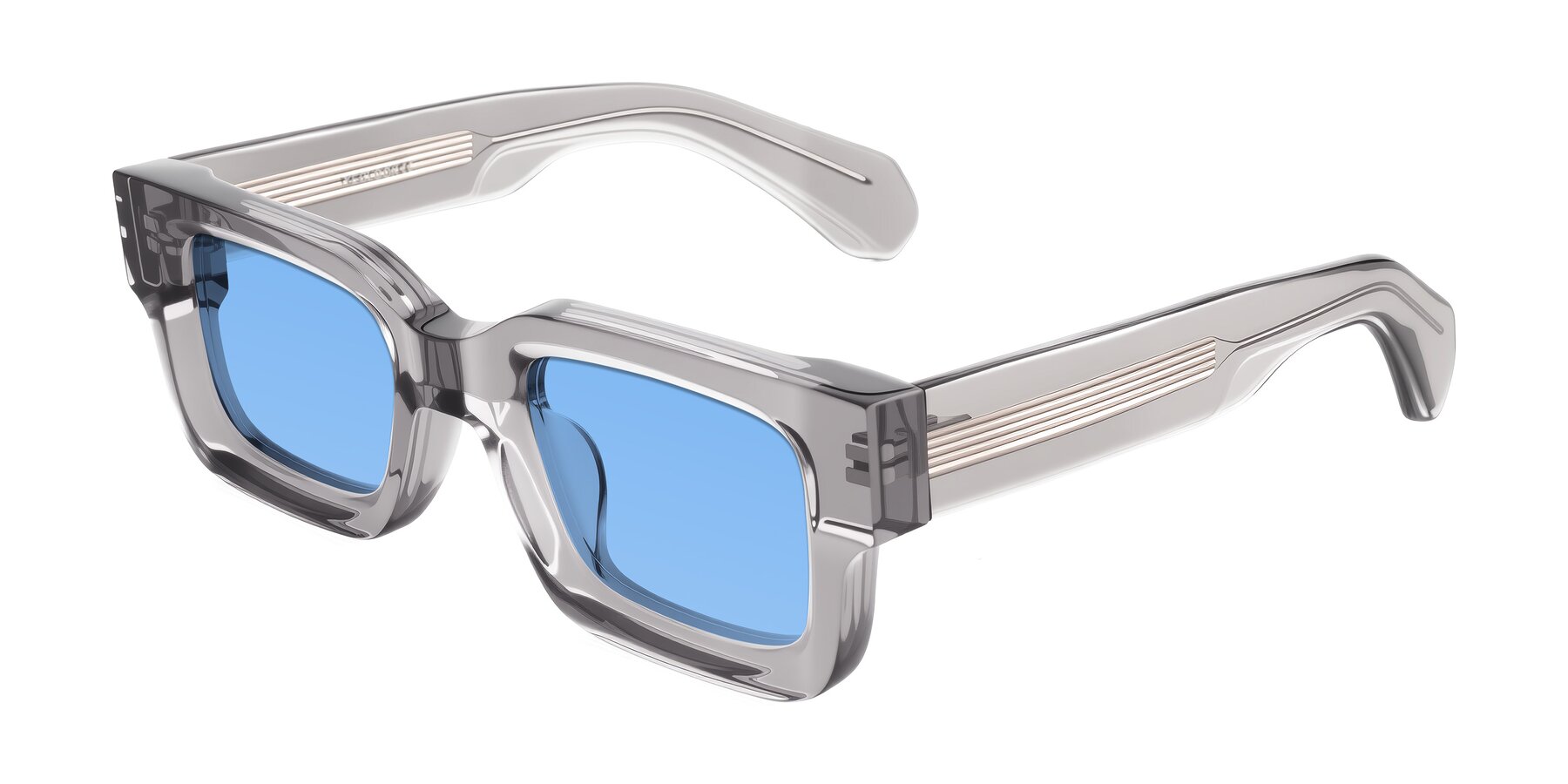 Angle of Nuria in Transparent Gray with Medium Blue Tinted Lenses